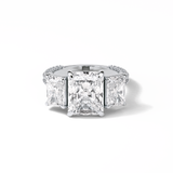 3.51 CT Radiant Cut Pave & Three Stones Style Moissanite Engagement Ring 1