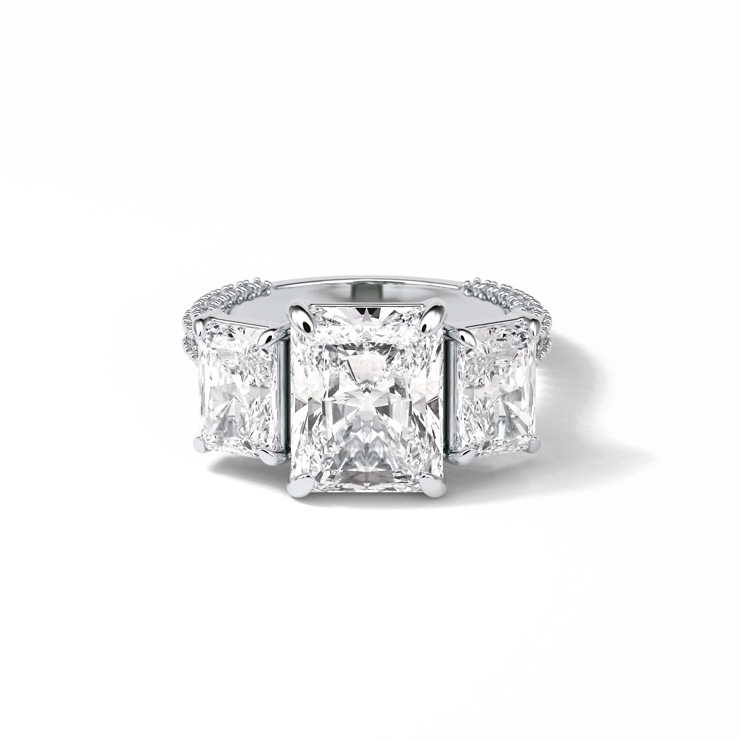 3.51 CT Radiant Cut Pave & Three Stones Style Moissanite Engagement Ring 1