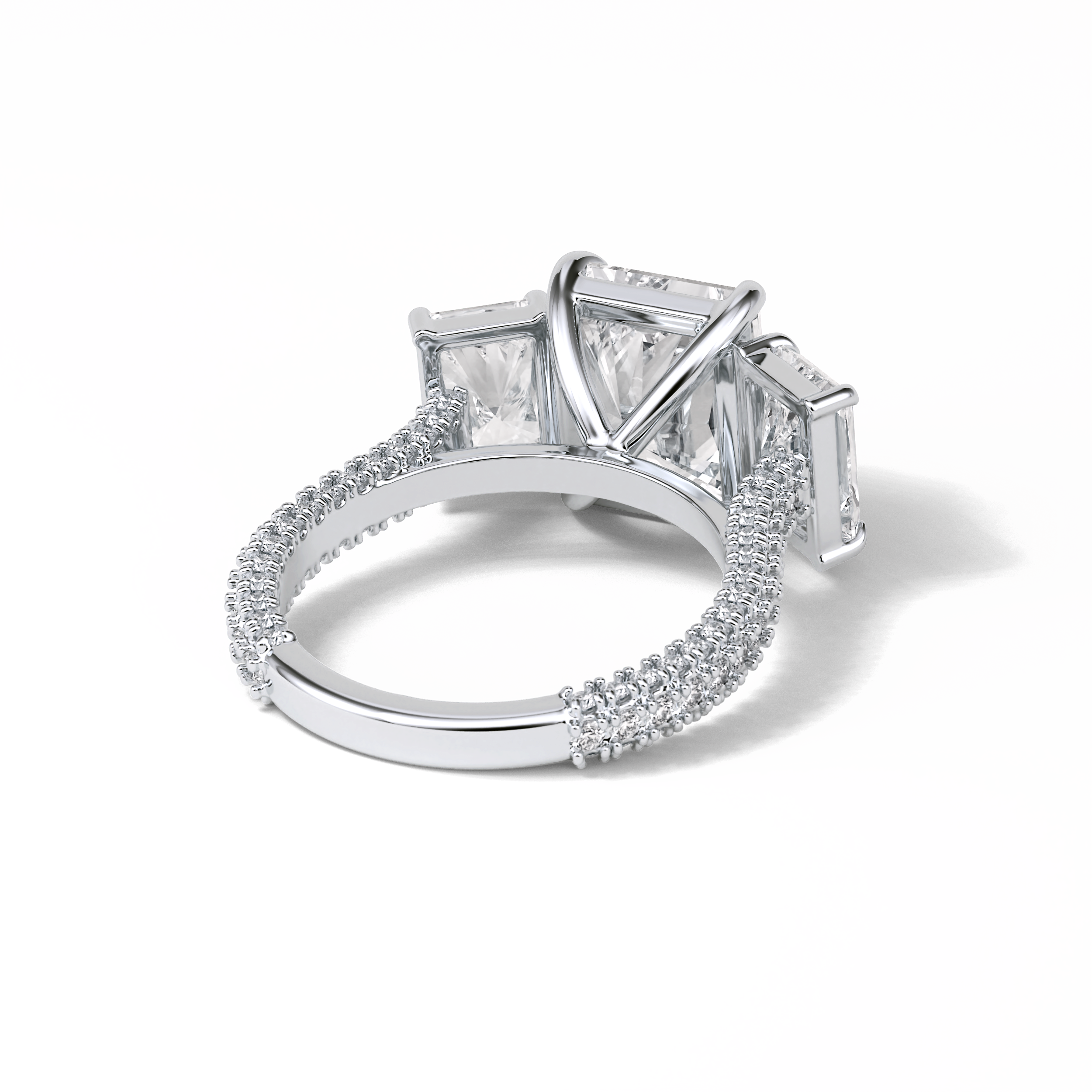 3.51 CT Radiant Cut Pave & Three Stones Style Moissanite Engagement Ring 6