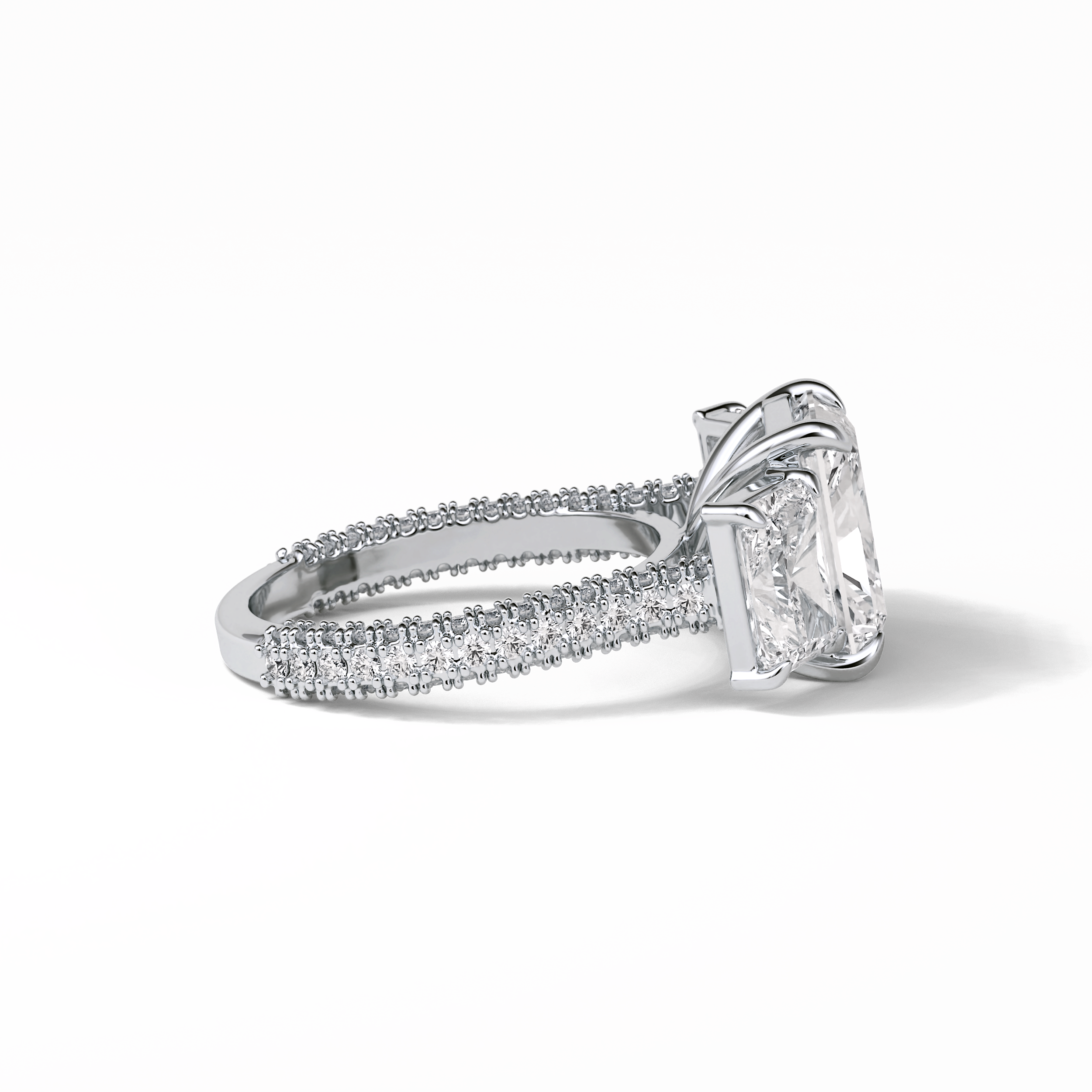 3.51 CT Radiant Cut Pave & Three Stones Style Moissanite Engagement Ring 7