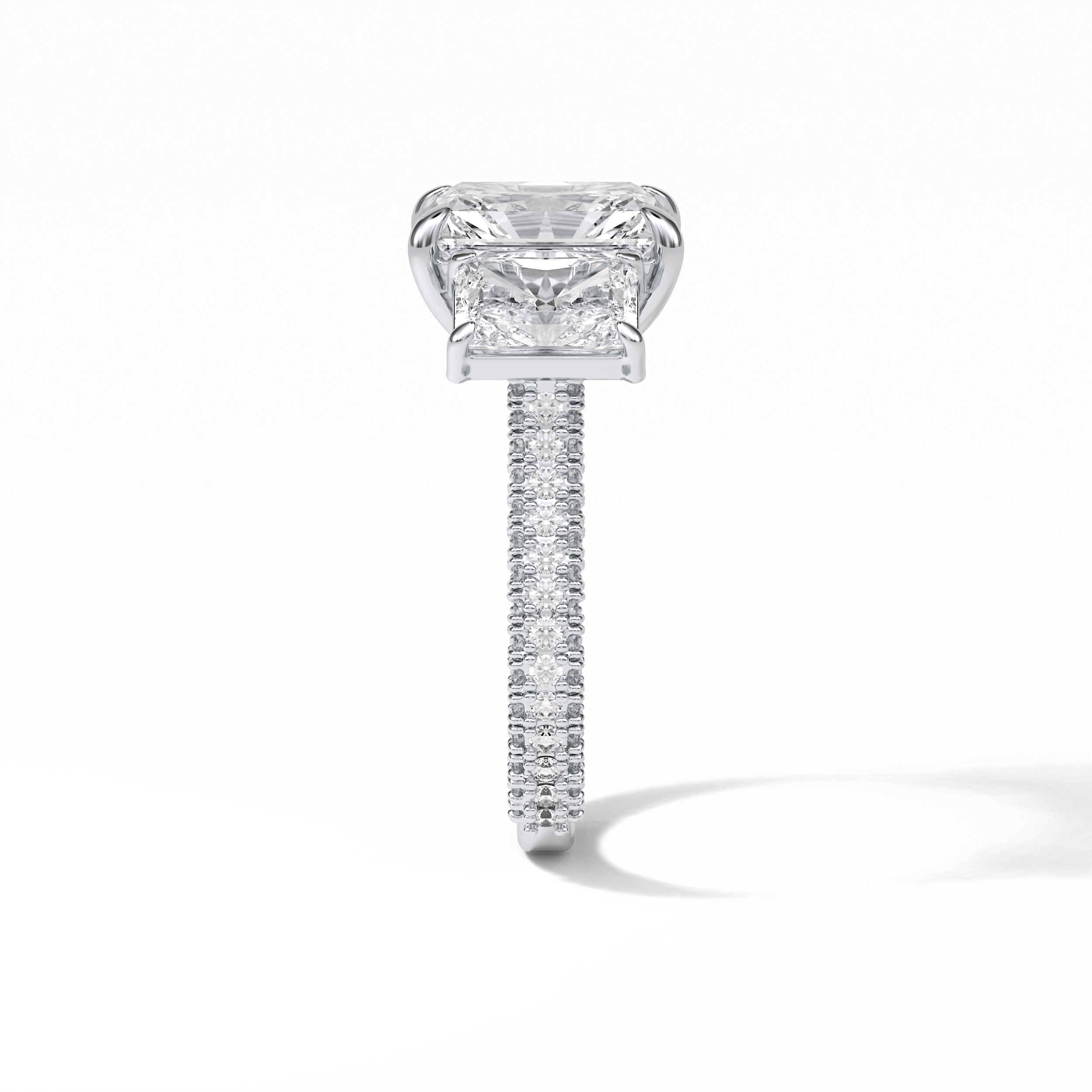 3.51 CT Radiant Cut Pave & Three Stones Style Moissanite Engagement Ring 2