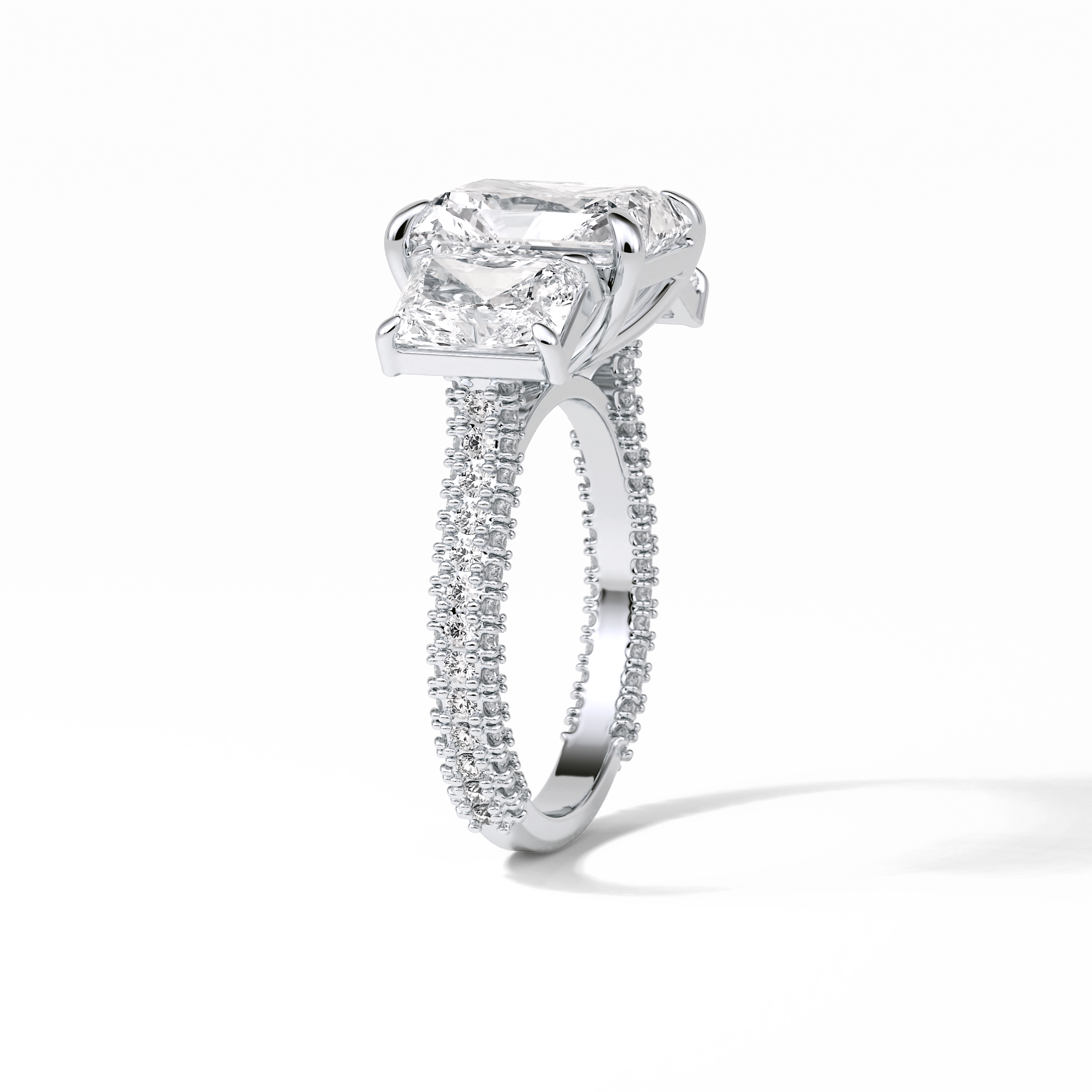 3.51 CT Radiant Cut Pave & Three Stones Style Moissanite Engagement Ring 3