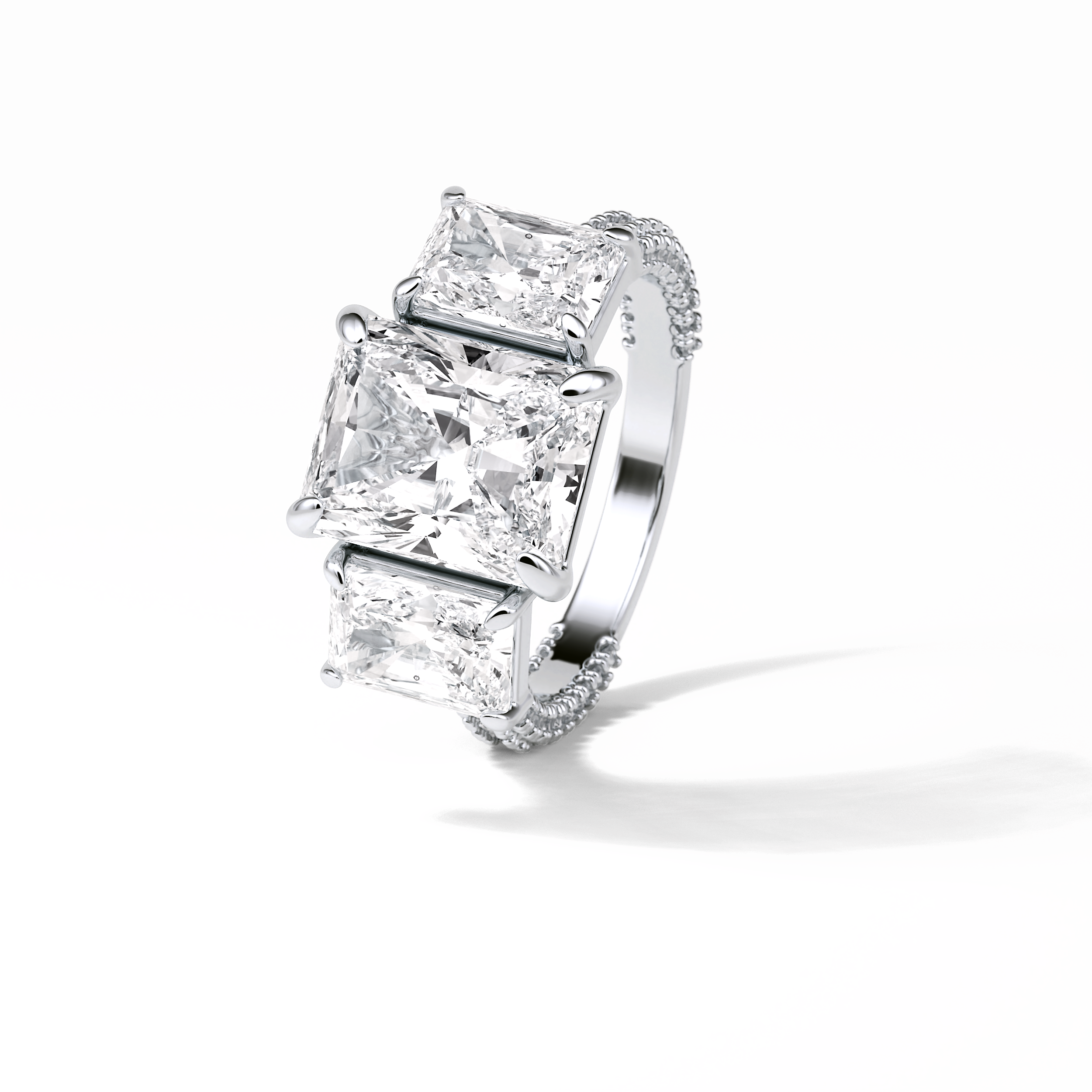 3.51 CT Radiant Cut Pave & Three Stones Style Moissanite Engagement Ring 4