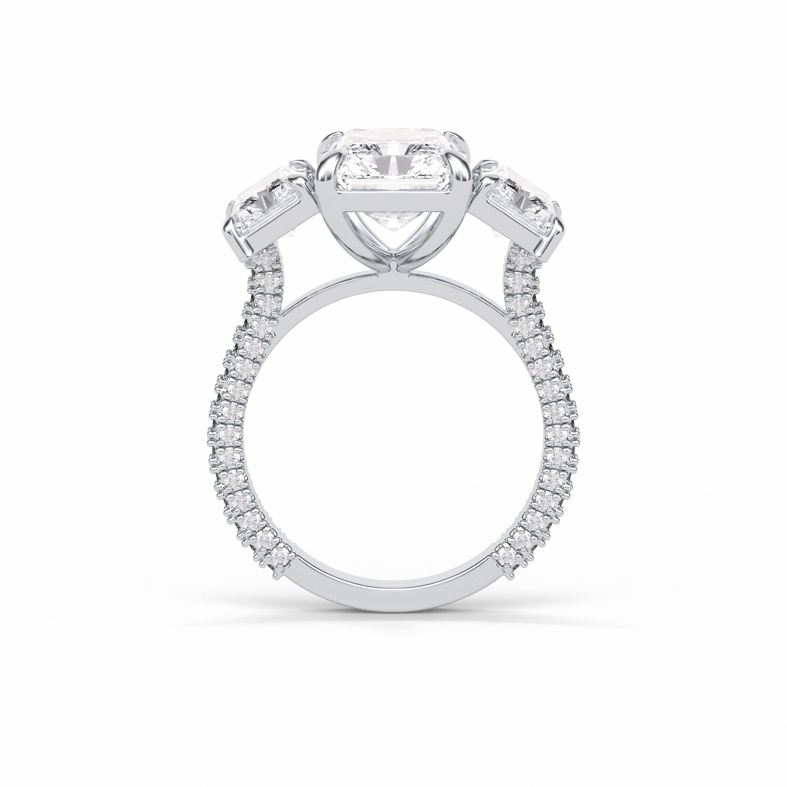 3.51 CT Radiant Cut Pave & Three Stones Style Moissanite Engagement Ring 5