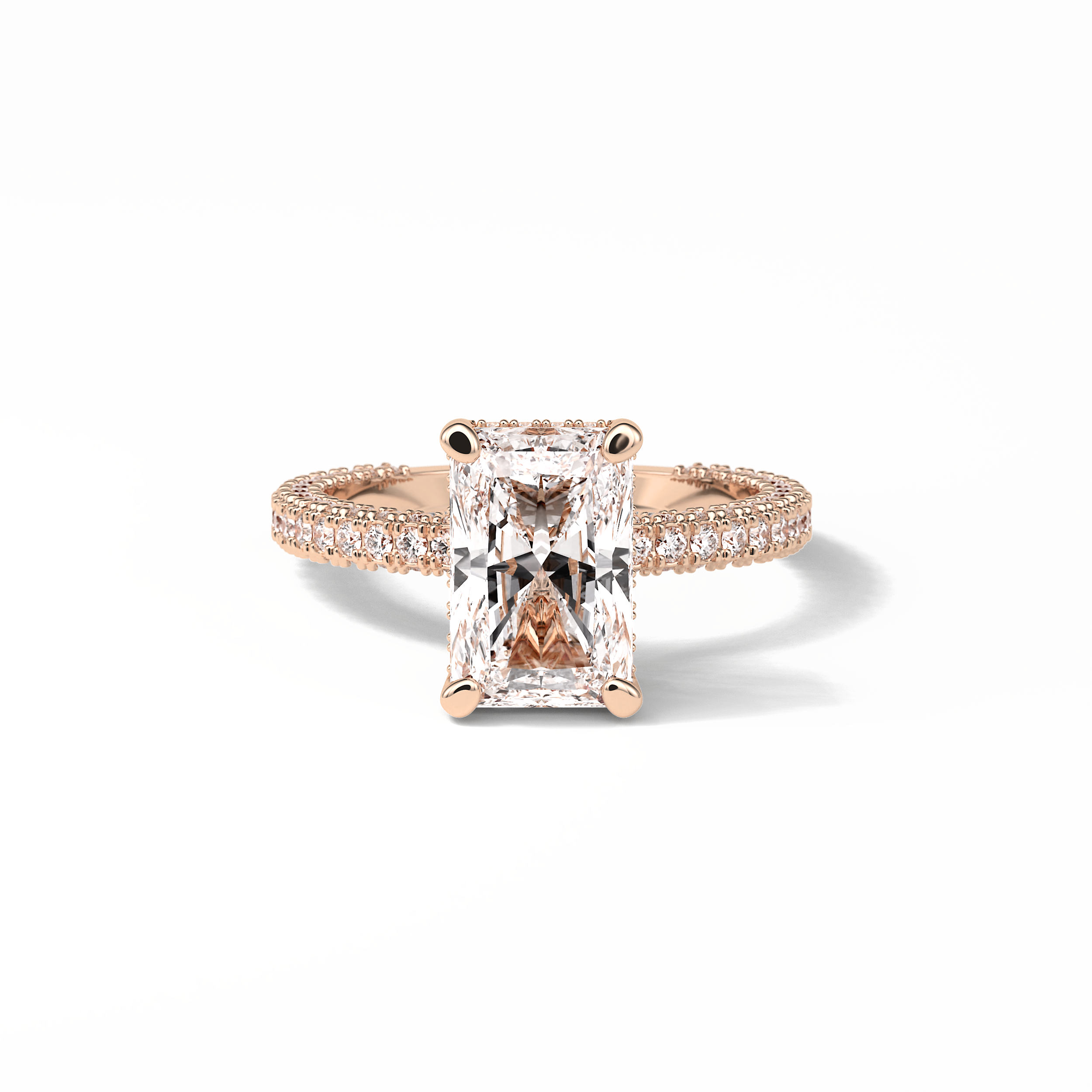 2.6 CT Radiant Cut Pave & Hidden Halo Style Moissanite Engagement Ring 10