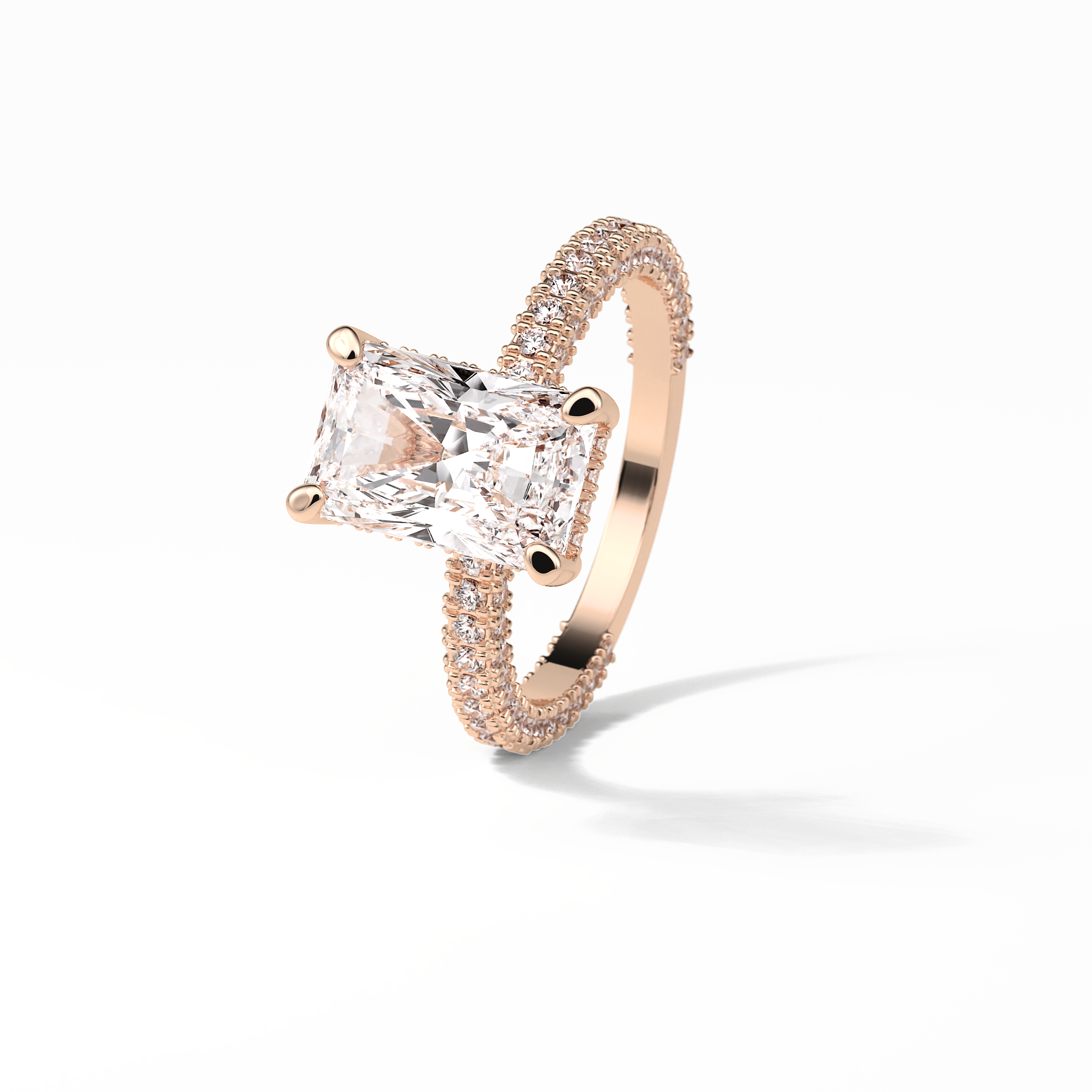 2.6 CT Radiant Cut Pave & Hidden Halo Style Moissanite Engagement Ring 8
