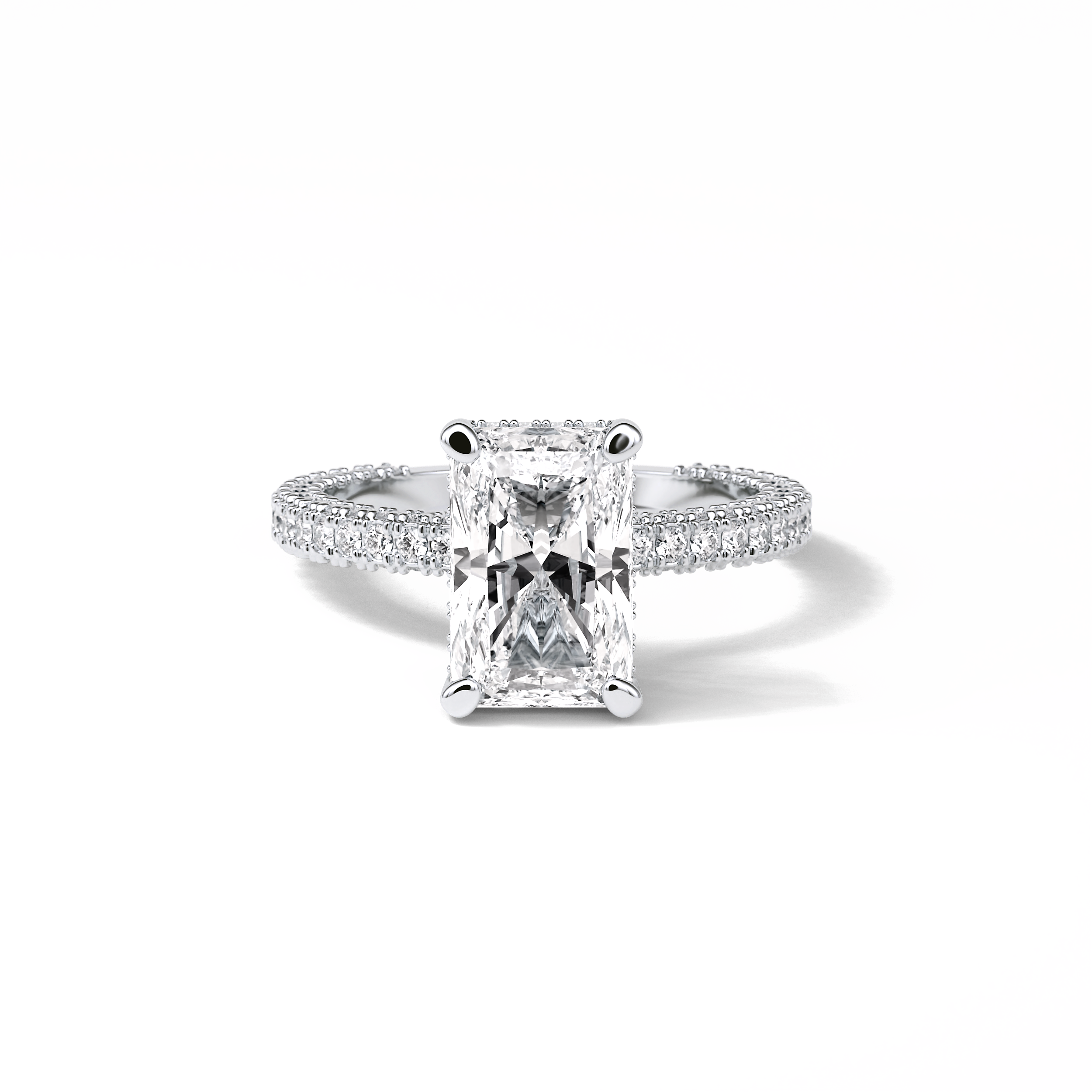 2.6 CT Radiant Cut Pave & Hidden Halo Style Moissanite Engagement Ring 1