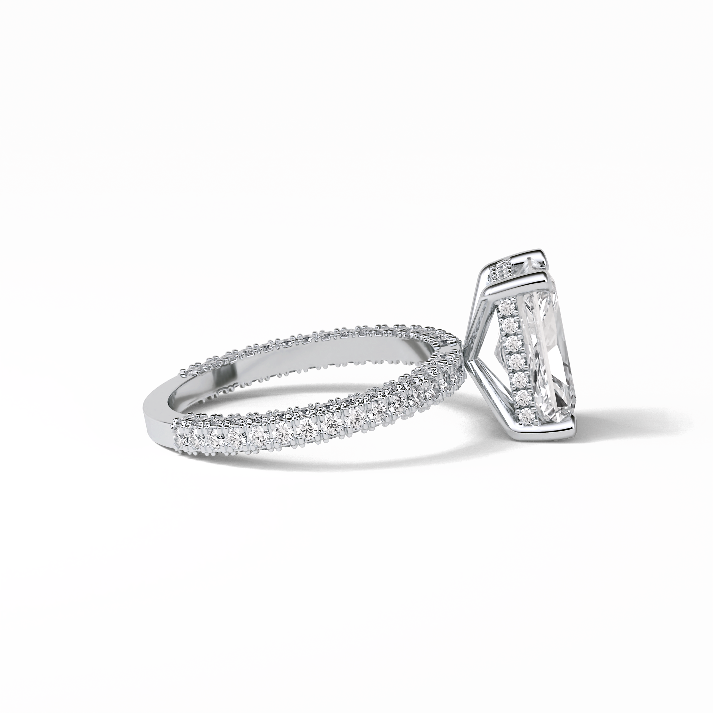 2.6 CT Radiant Cut Pave & Hidden Halo Style Moissanite Engagement Ring 2