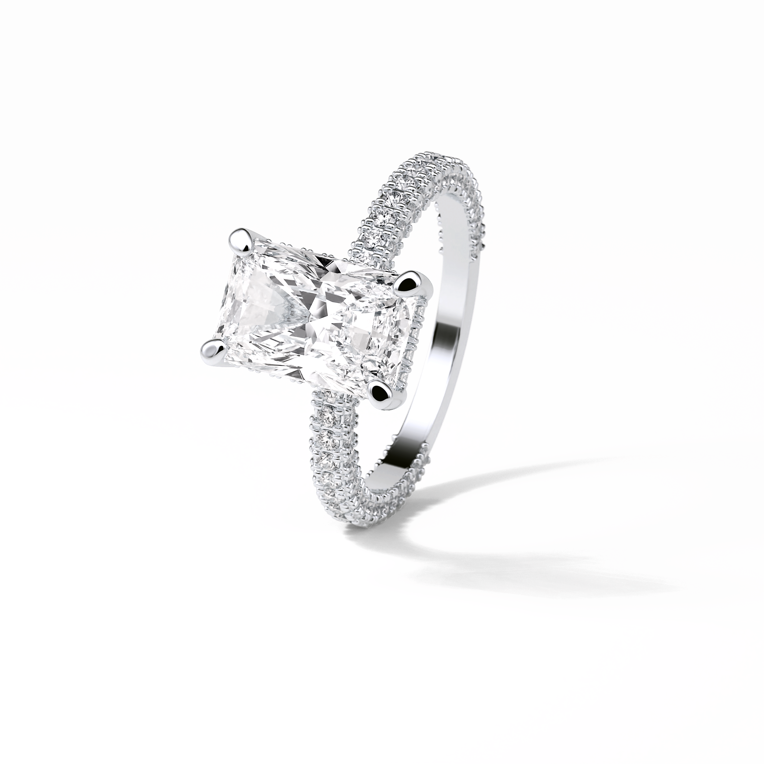 2.6 CT Radiant Cut Pave & Hidden Halo Style Moissanite Engagement Ring 5