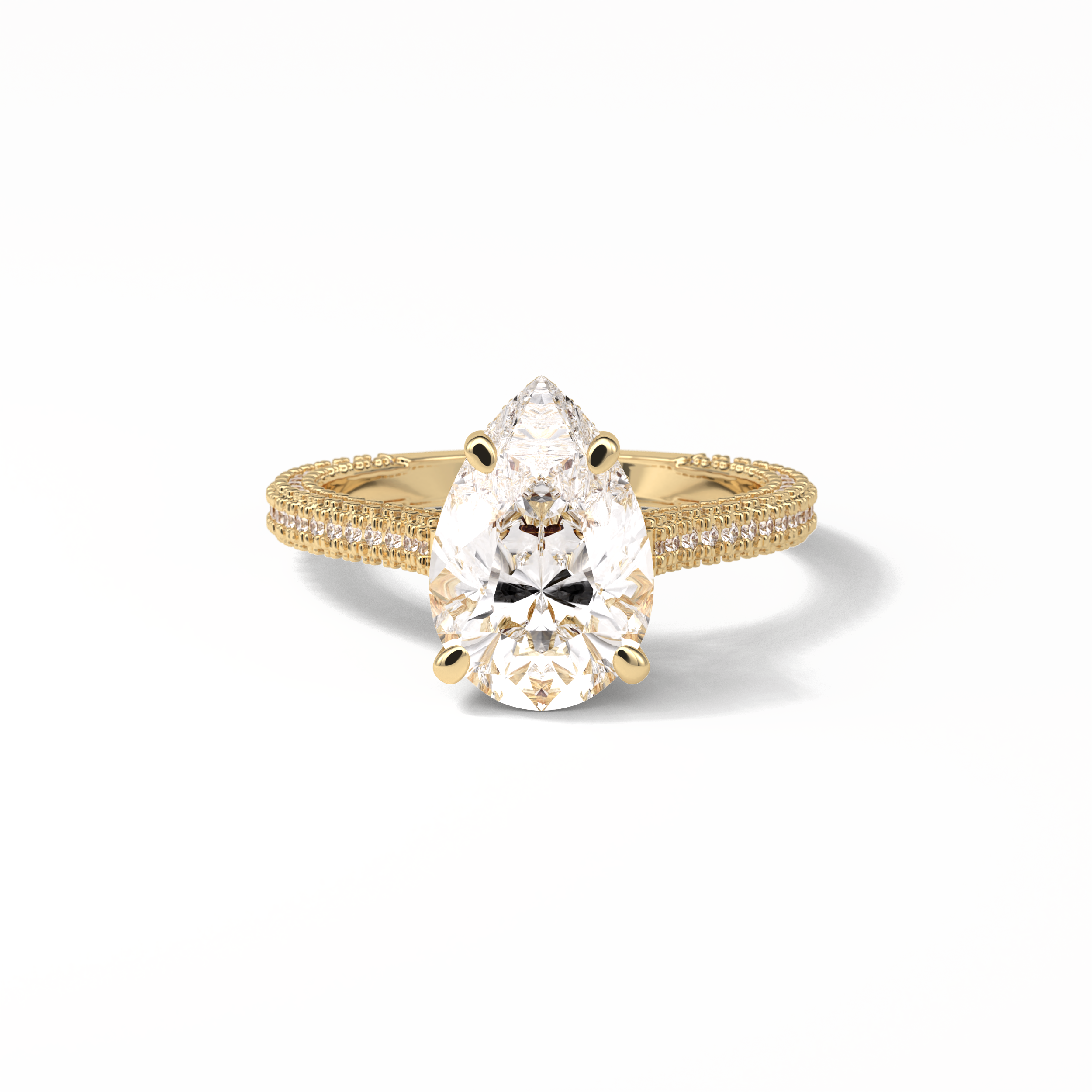 3.1 CT Pear Cut Pave & Hidden Halo Style Moissanite Engagement Ring 8