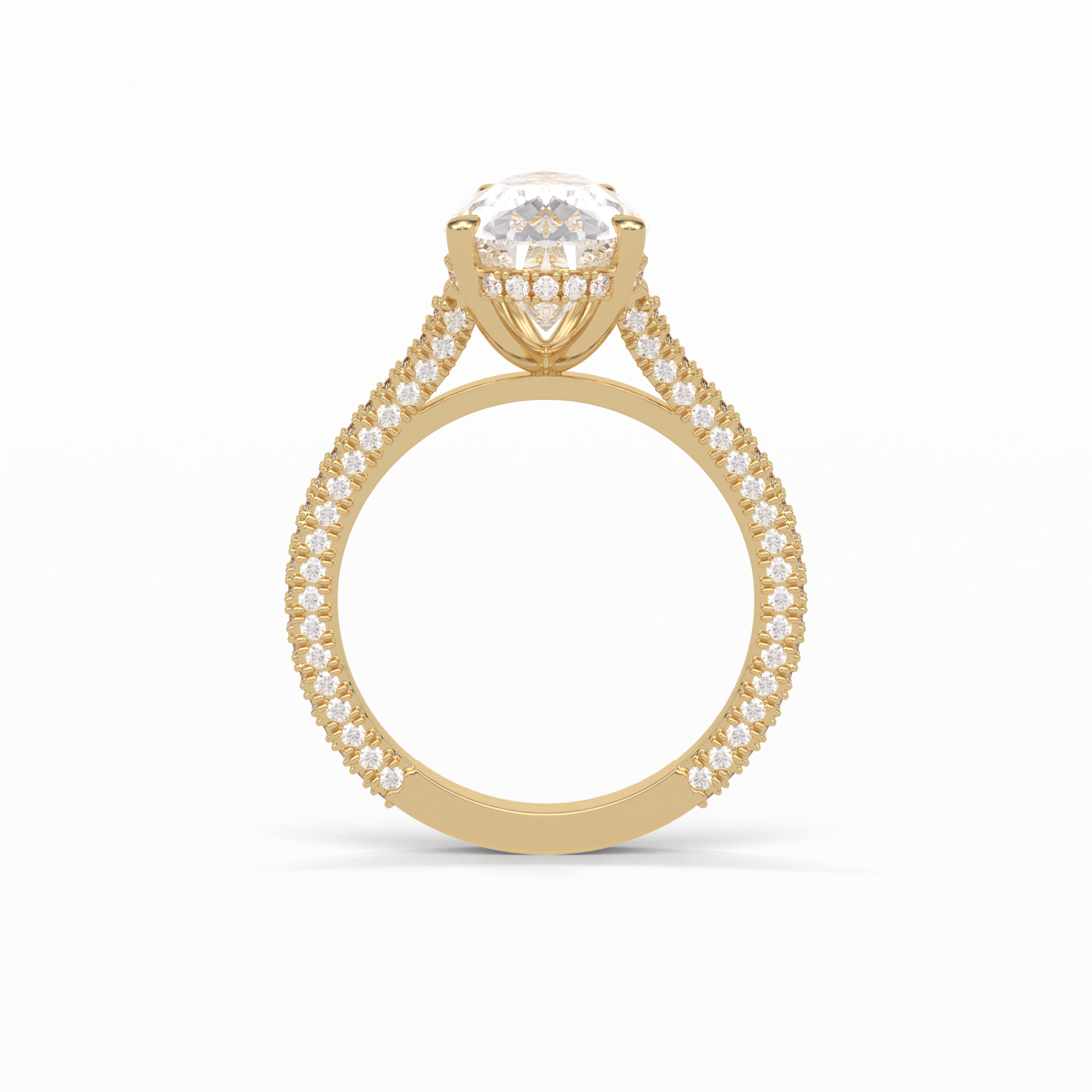 3.1 CT Pear Cut Pave & Hidden Halo Style Moissanite Engagement Ring 18