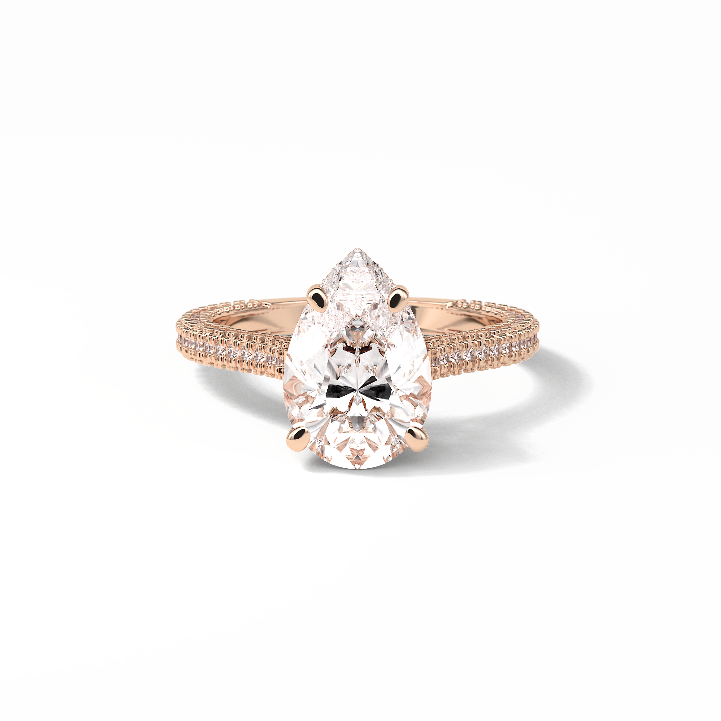 3.1 CT Pear Cut Pave & Hidden Halo Style Moissanite Engagement Ring 15