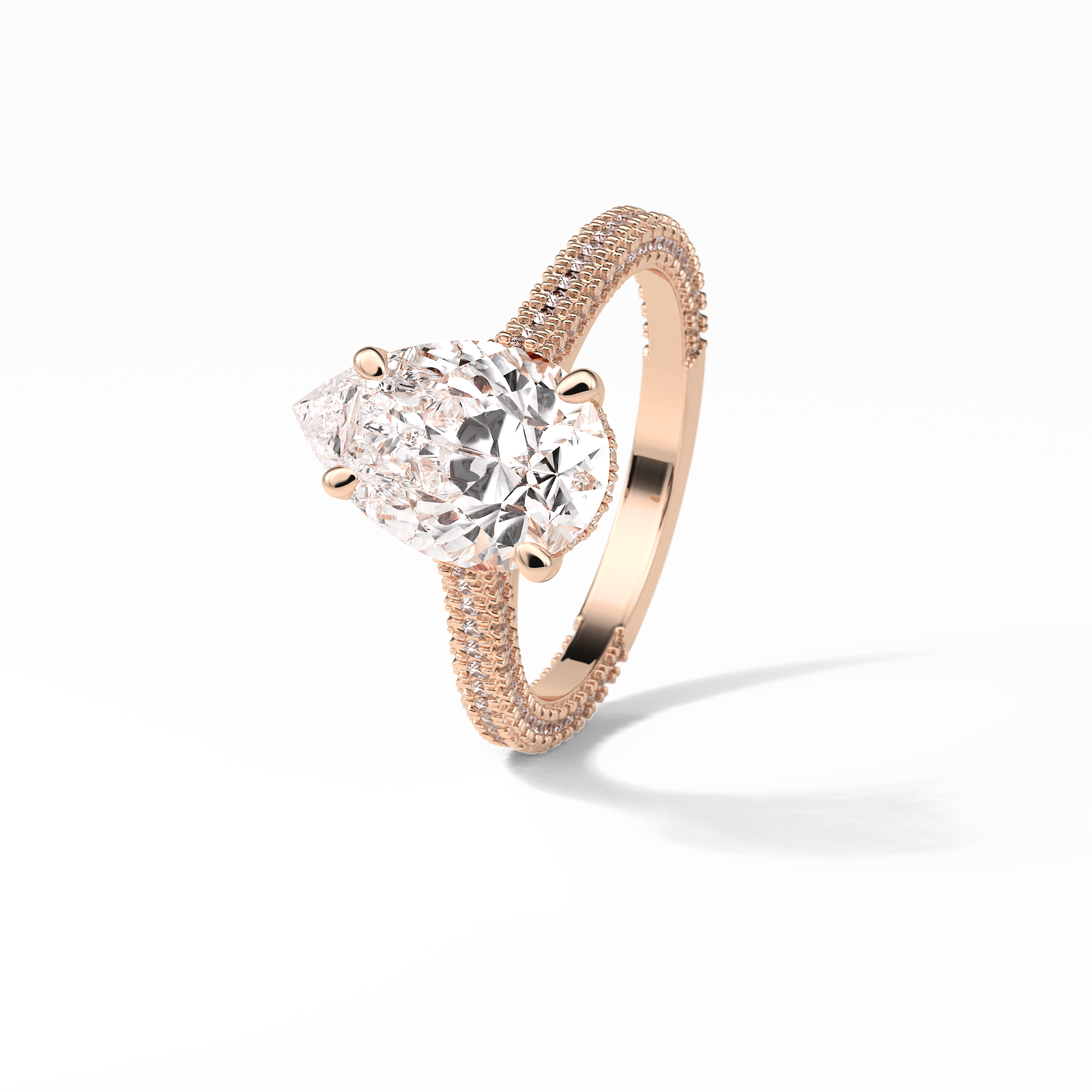 3.1 CT Pear Cut Pave & Hidden Halo Style Moissanite Engagement Ring 14