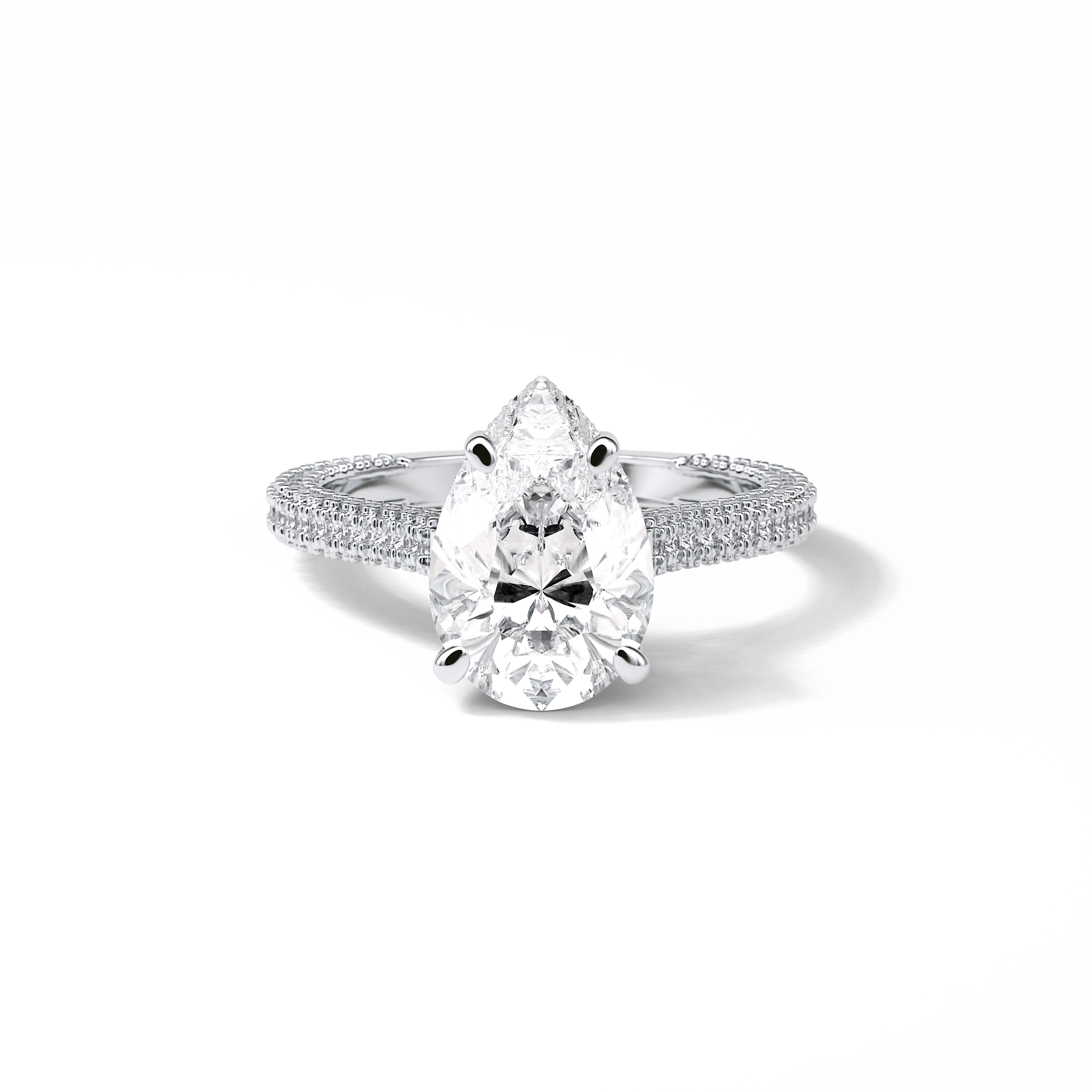 3.1 CT Pear Cut Pave & Hidden Halo Style Moissanite Engagement Ring 1