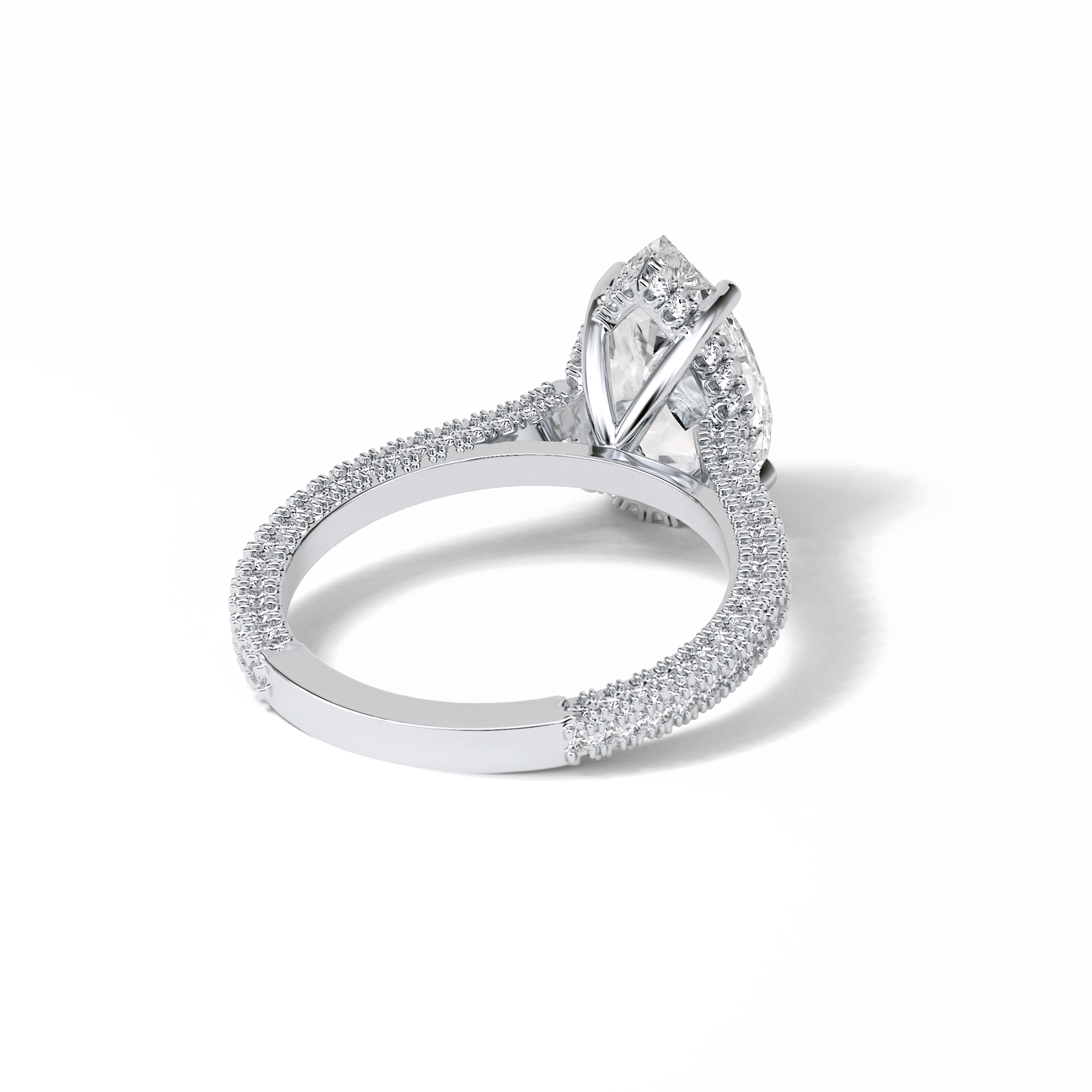 3.1 CT Pear Cut Pave & Hidden Halo Style Moissanite Engagement Ring 6