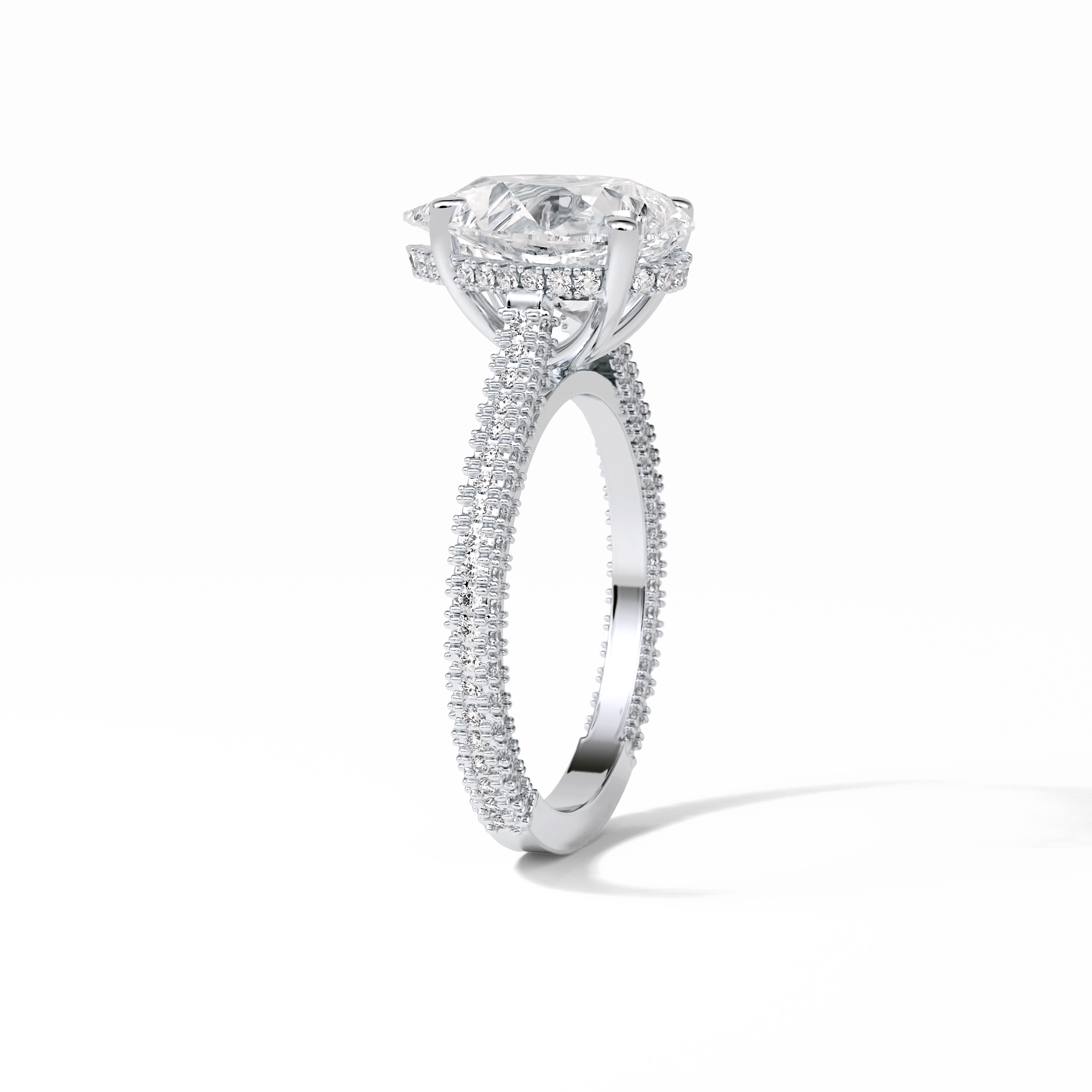 3.1 CT Pear Cut Pave & Hidden Halo Style Moissanite Engagement Ring 2