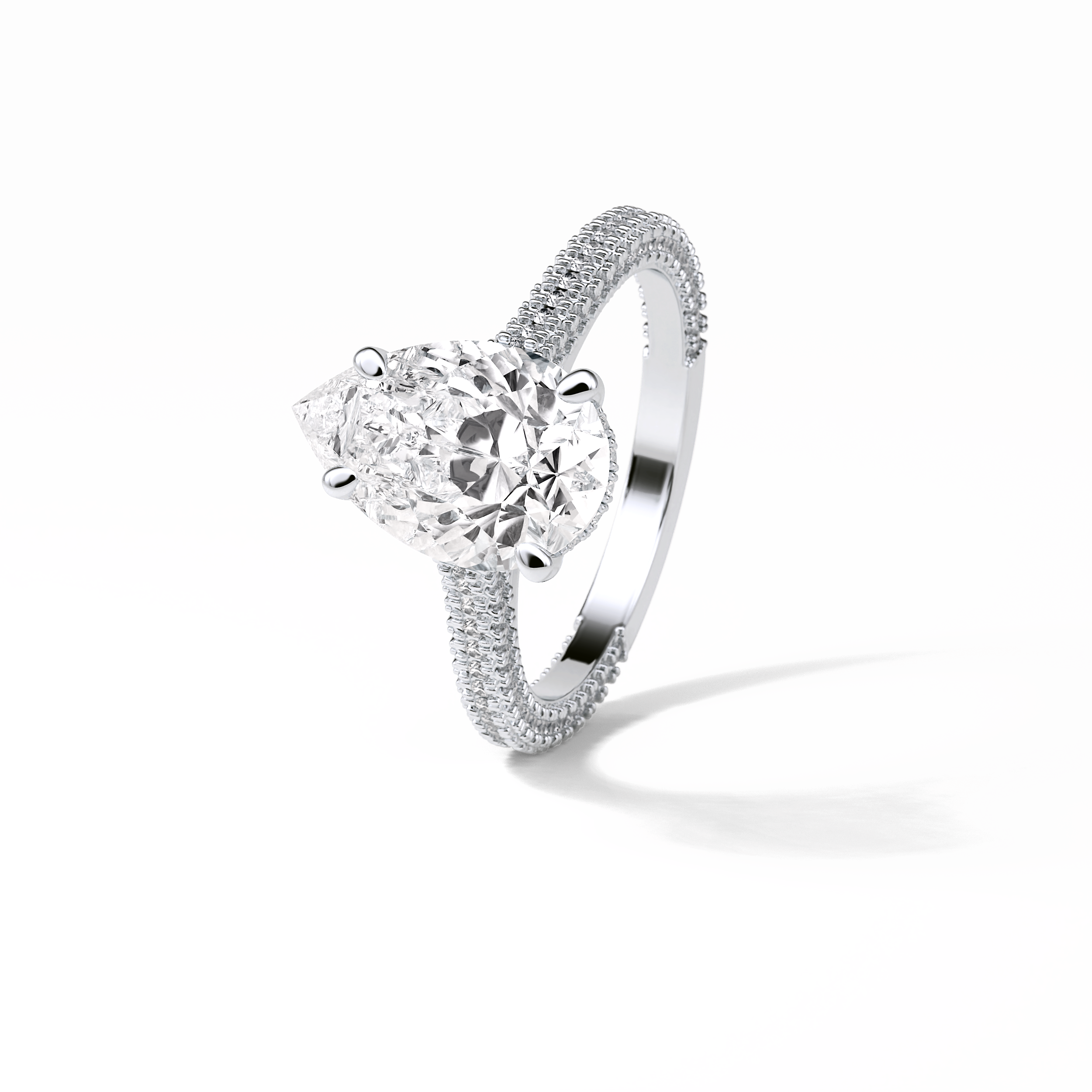 3.1 CT Pear Cut Pave & Hidden Halo Style Moissanite Engagement Ring 3