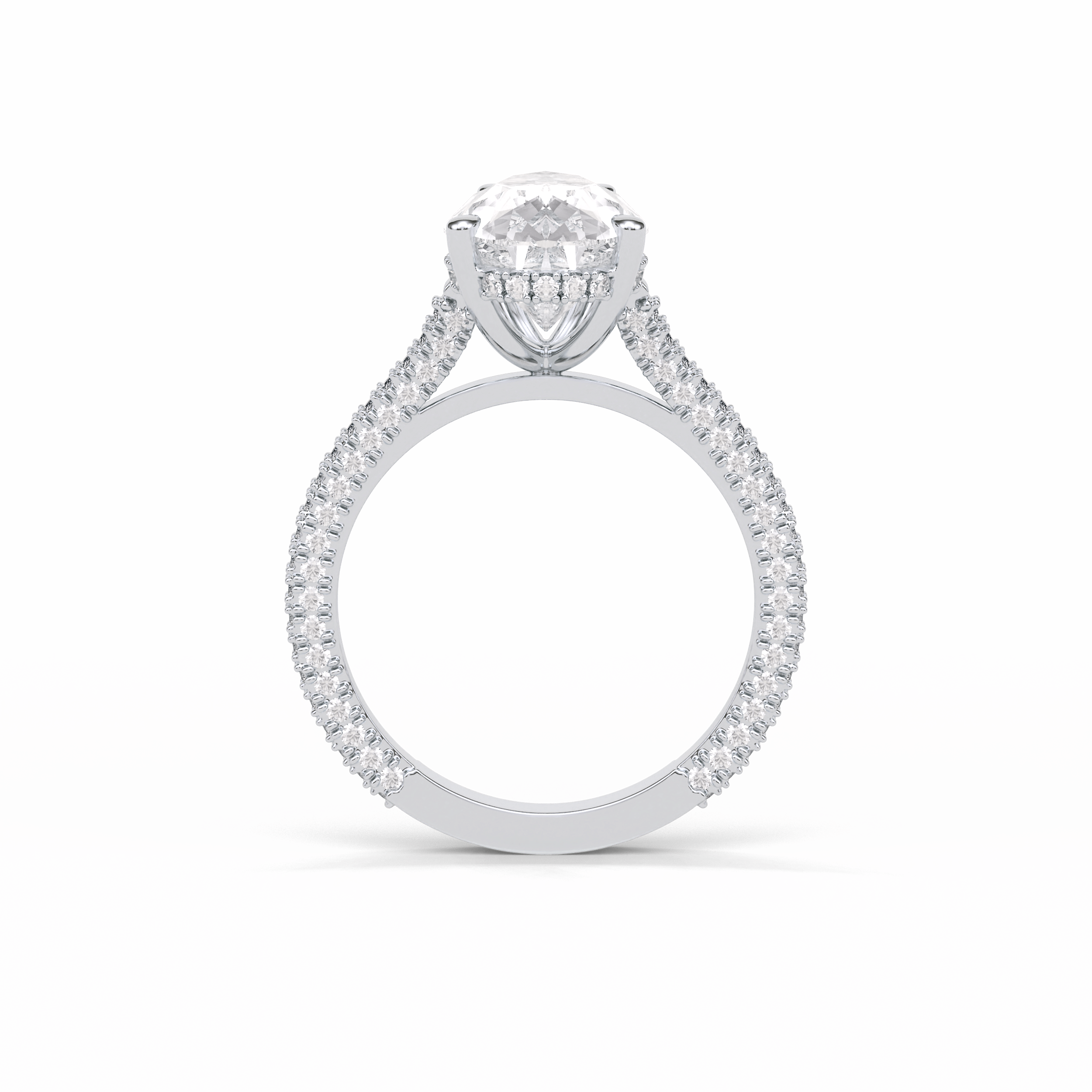 3.1 CT Pear Cut Pave & Hidden Halo Style Moissanite Engagement Ring 4