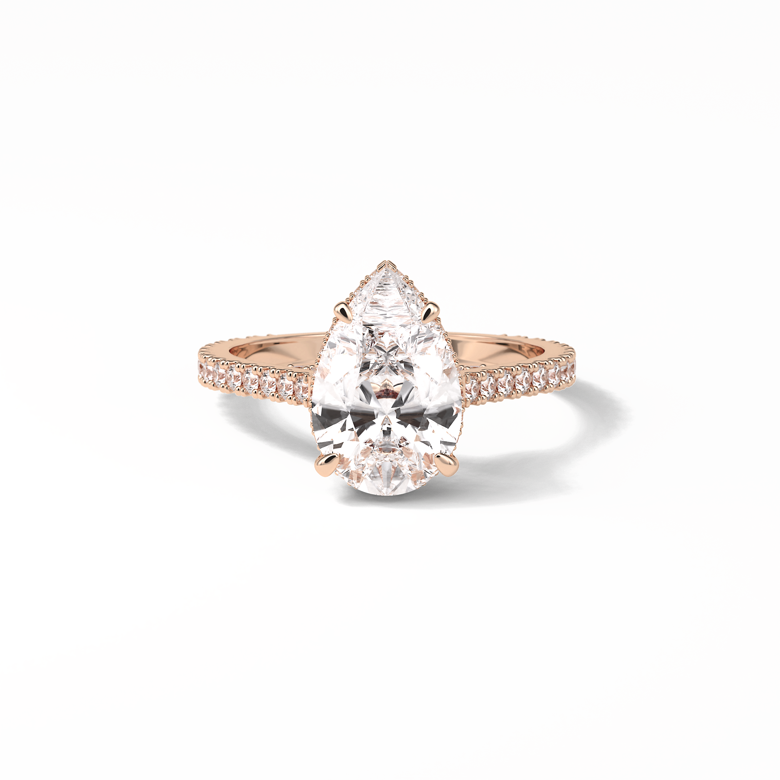 2.8 CT Pear Cut Pave & Hidden Halo Style Moissanite Engagement Ring 8