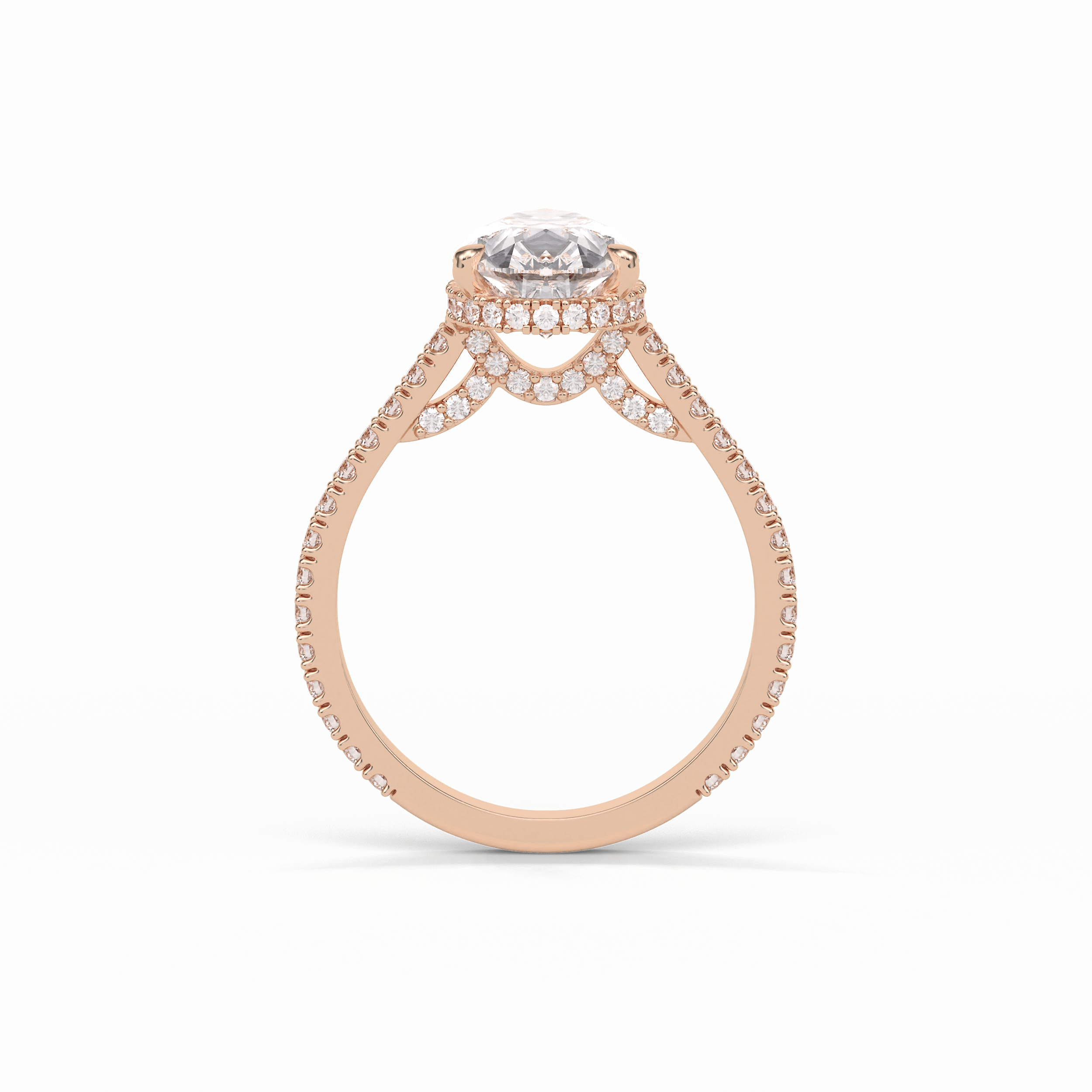 2.8 CT Pear Cut Pave & Hidden Halo Style Moissanite Engagement Ring 12