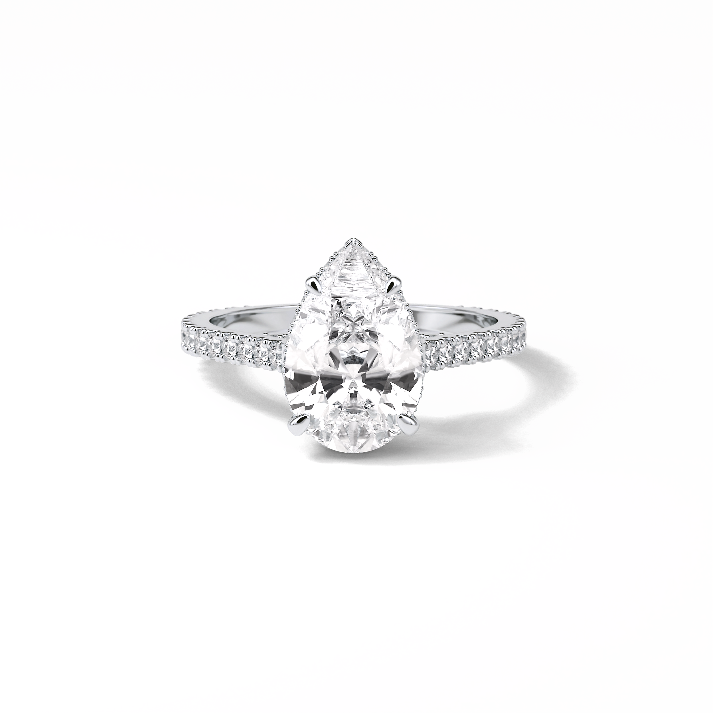 2.8 CT Pear Cut Pave & Hidden Halo Style Moissanite Engagement Ring 1