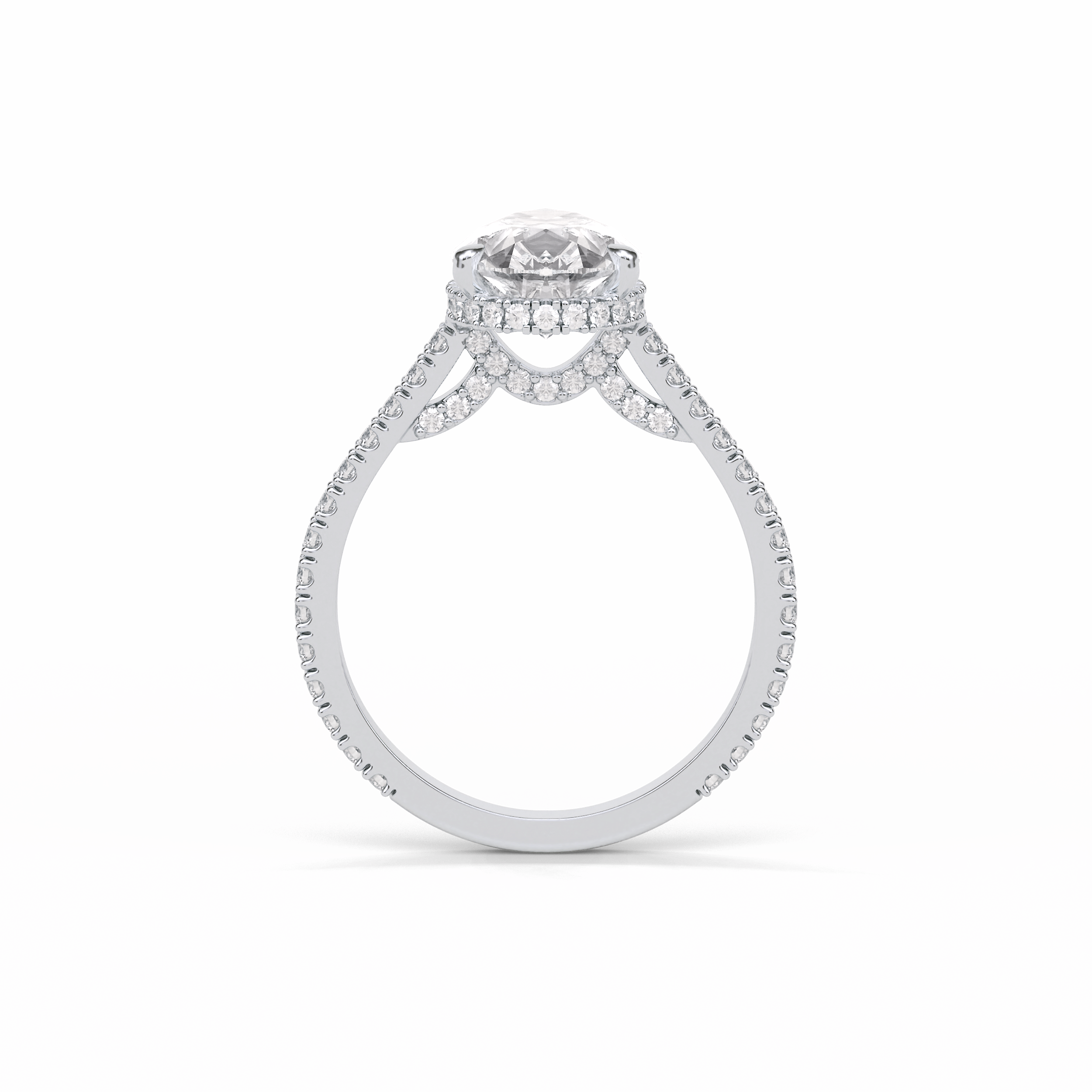 2.8 CT Pear Cut Pave & Hidden Halo Style Moissanite Engagement Ring 4