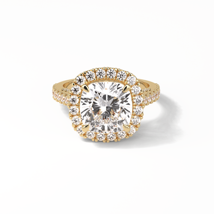 4.0 CT Cushion Cut Pave & Hidden Halo Style Moissanite Engagement Ring