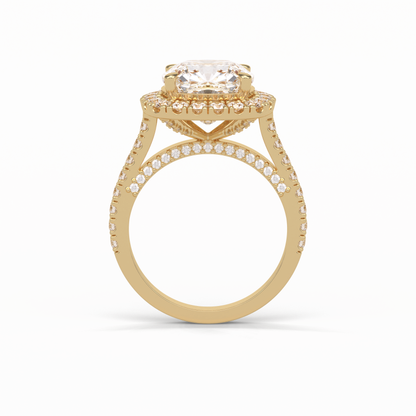 4.0 CT Cushion Cut Pave & Hidden Halo Style Moissanite Engagement Ring