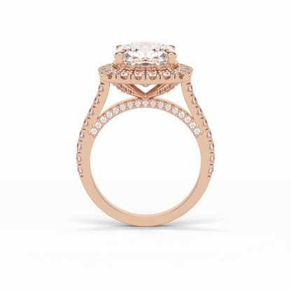 4.0 CT Cushion Cut Pave & Hidden Halo Style Moissanite Engagement Ring