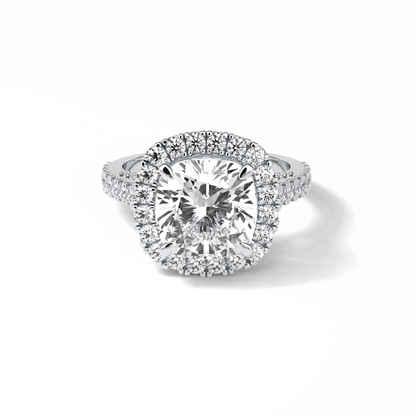 4.0 CT Cushion Cut Pave & Hidden Halo Style Moissanite Engagement Ring