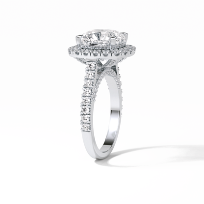 4.0 CT Cushion Cut Pave & Hidden Halo Style Moissanite Engagement Ring