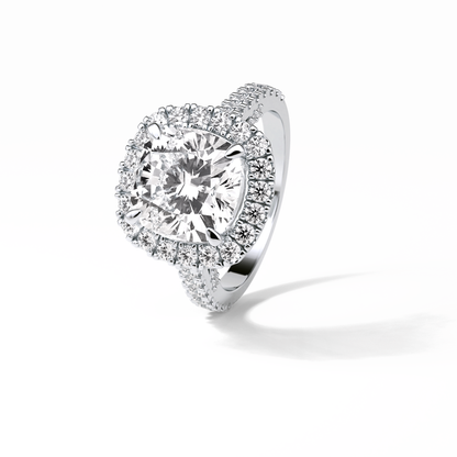 4.0 CT Cushion Cut Pave & Hidden Halo Style Moissanite Engagement Ring