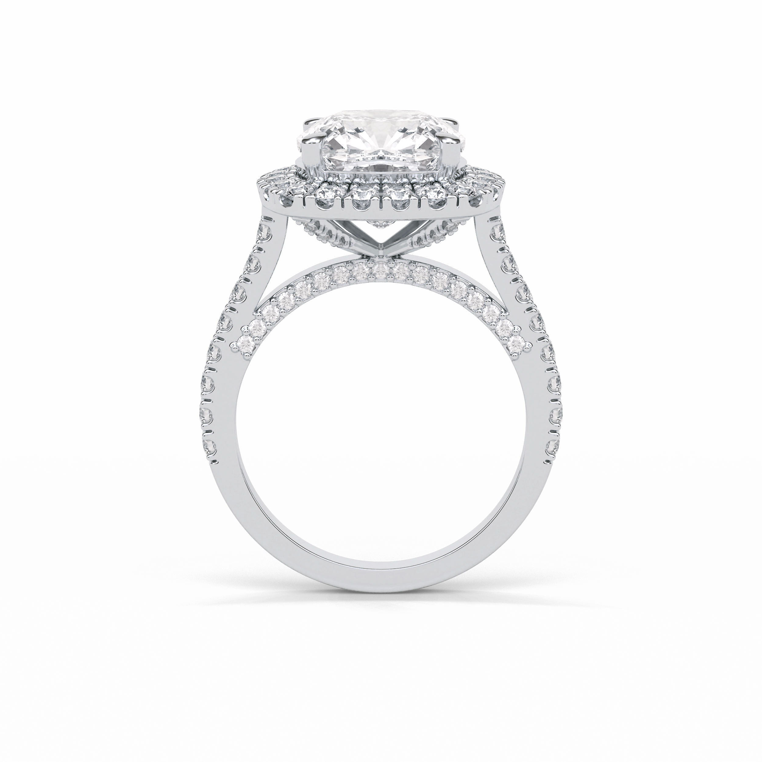 4.0 CT Cushion Cut Pave & Hidden Halo Style Moissanite Engagement Ring 4