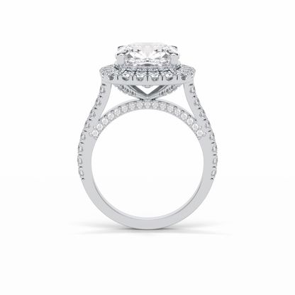 4.0 CT Cushion Cut Pave & Hidden Halo Style Moissanite Engagement Ring