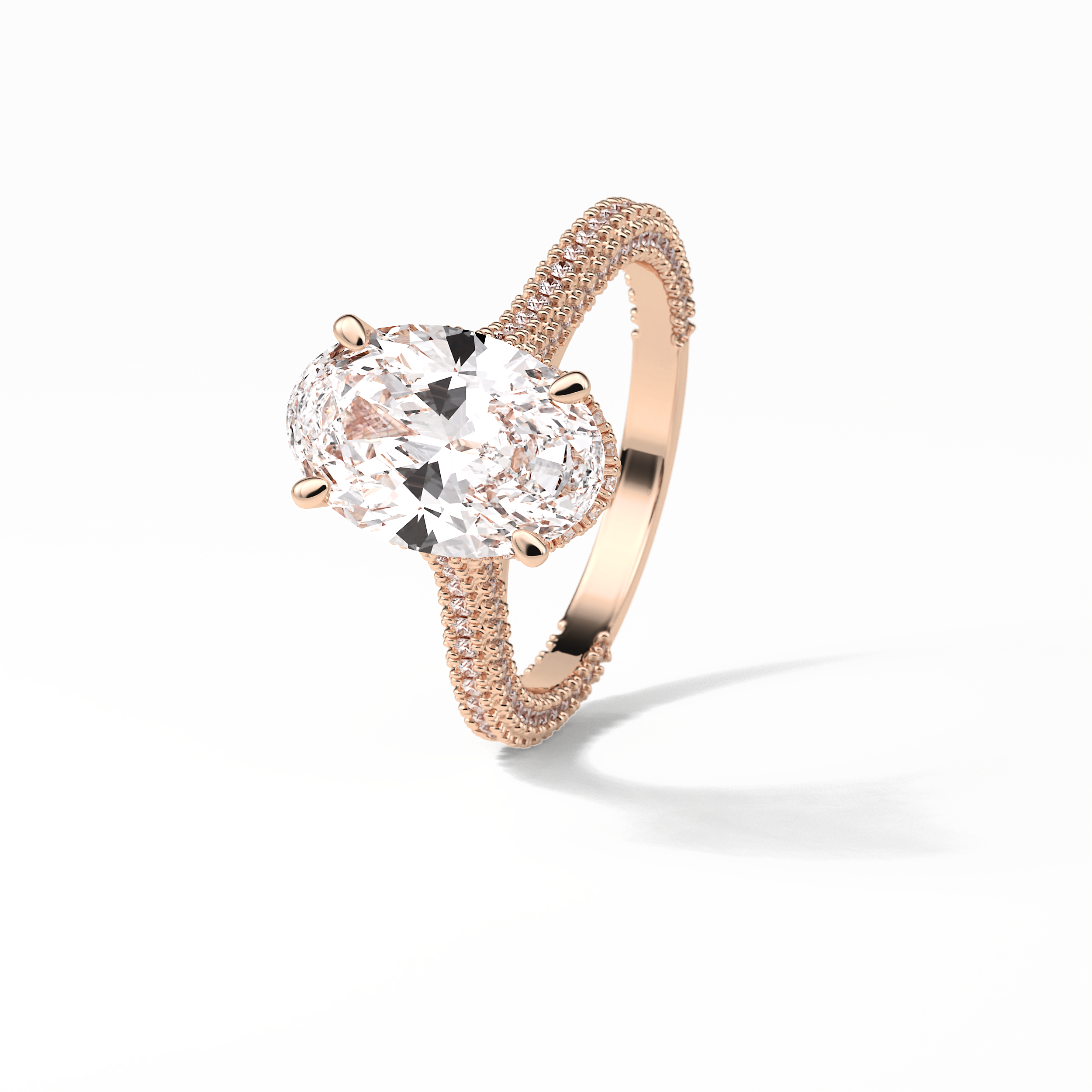 4.0 CT Oval Cut Pave & Hidden Halo Style Moissanite Engagement Ring 12