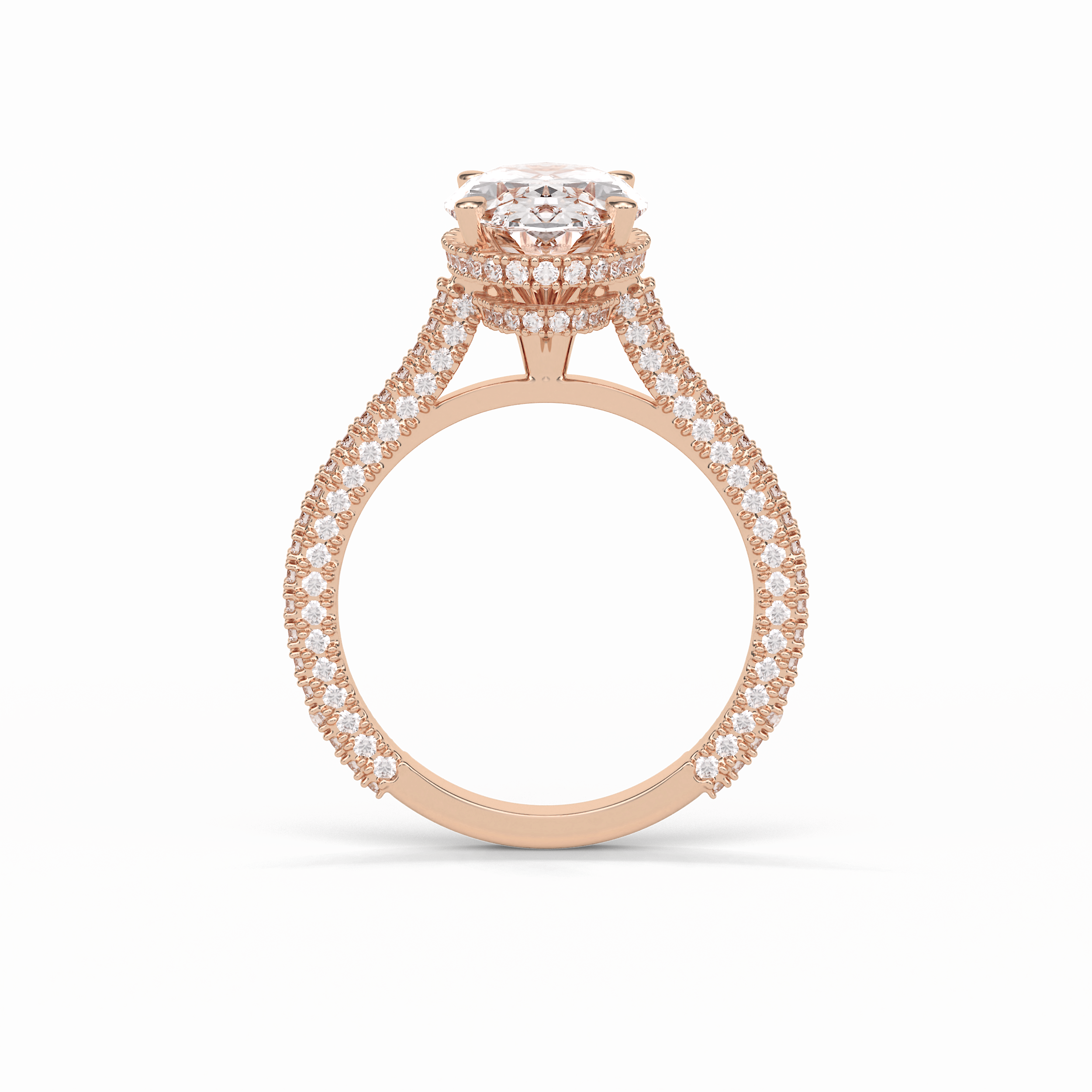 4.0 CT Oval Cut Pave & Hidden Halo Style Moissanite Engagement Ring 13