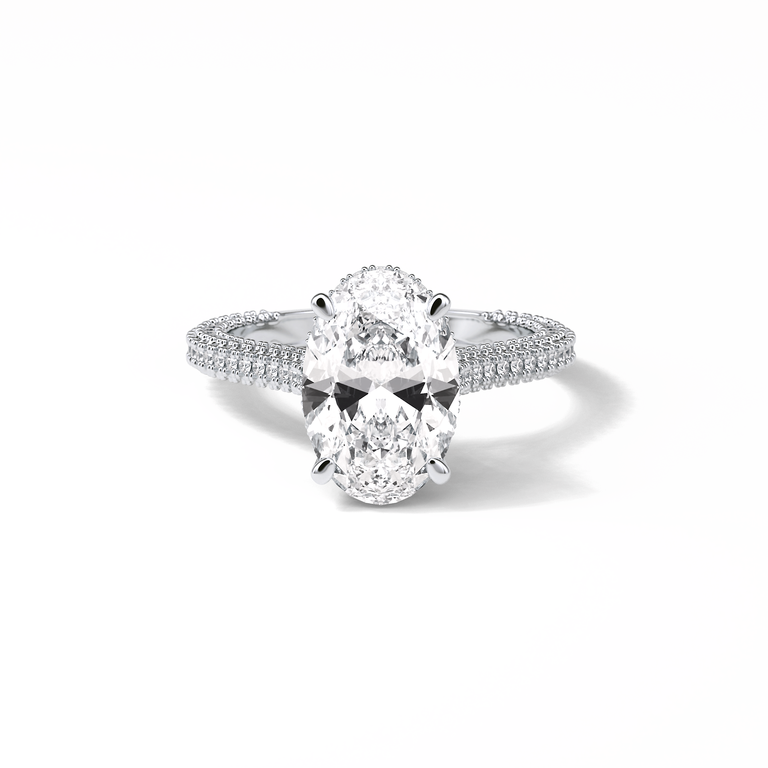 4.0 CT Oval Cut Pave & Hidden Halo Style Moissanite Engagement Ring 1