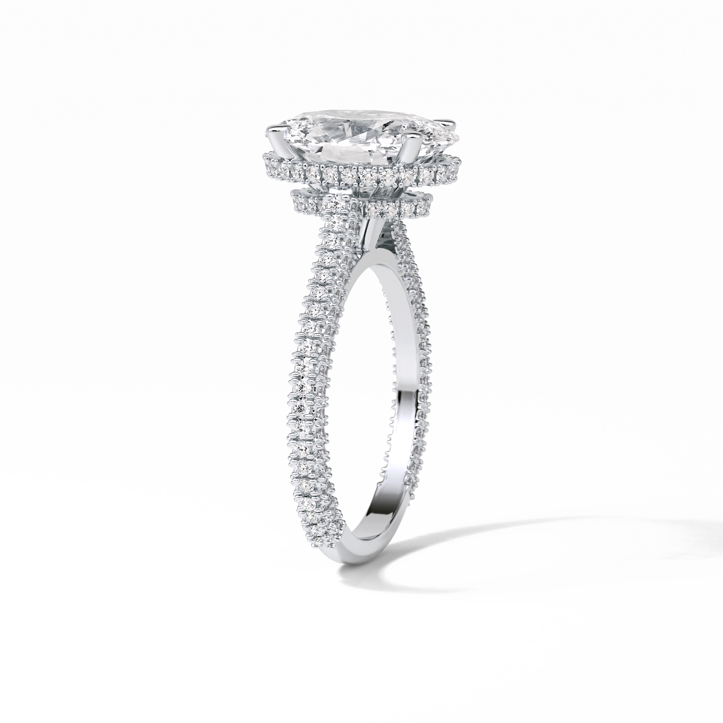 4.0 CT Oval Cut Pave & Hidden Halo Style Moissanite Engagement Ring 3