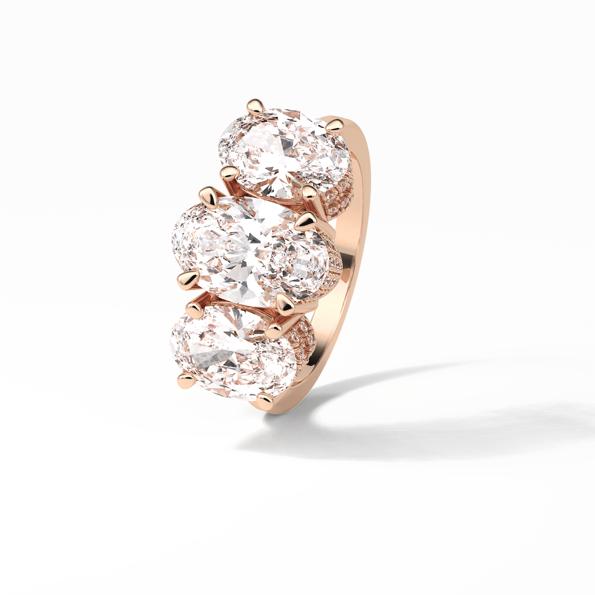 2.35 CT Oval Cut Three Stones Style Moissanite Engagement Ring 9