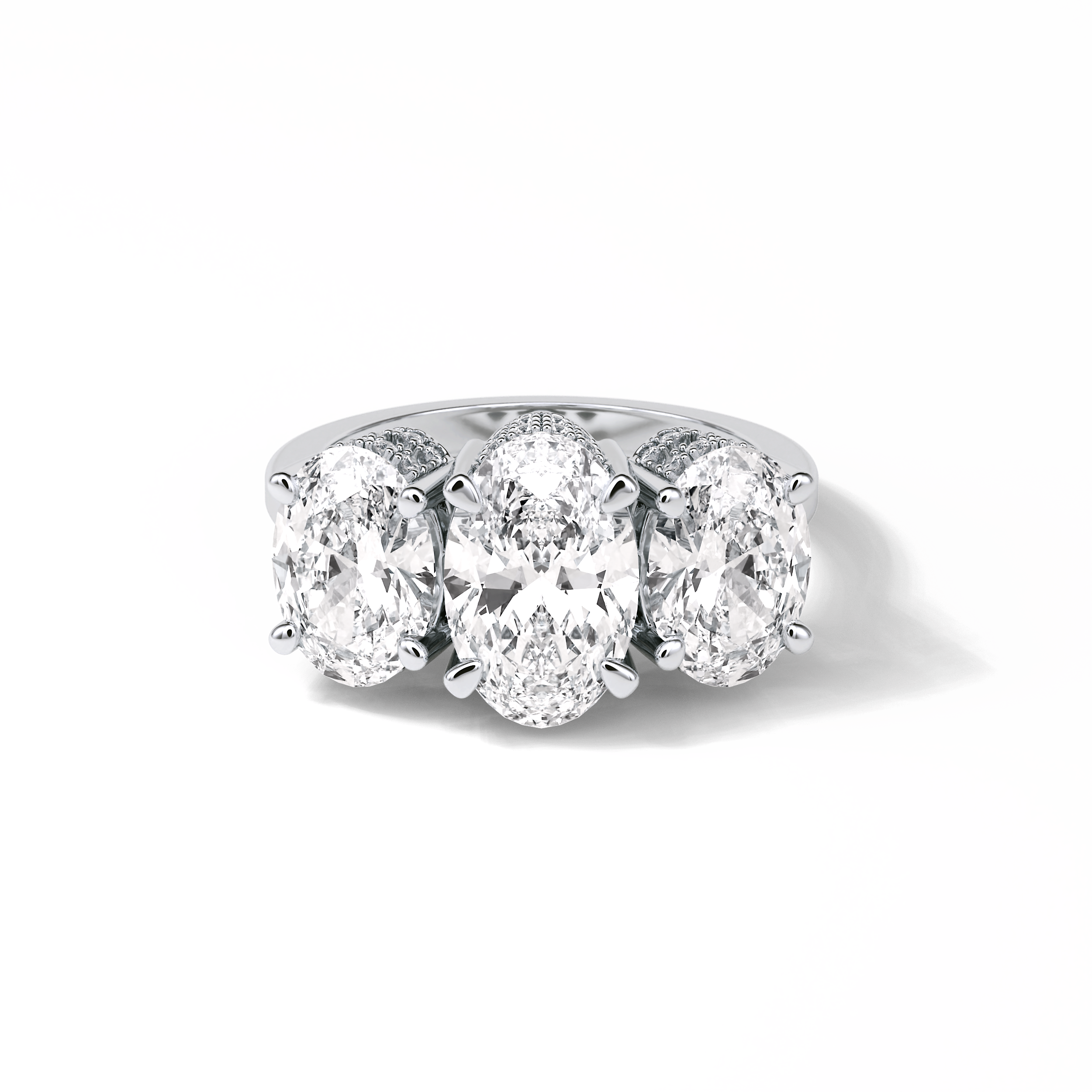 2.35 CT Oval Cut Three Stones Style Moissanite Engagement Ring 1