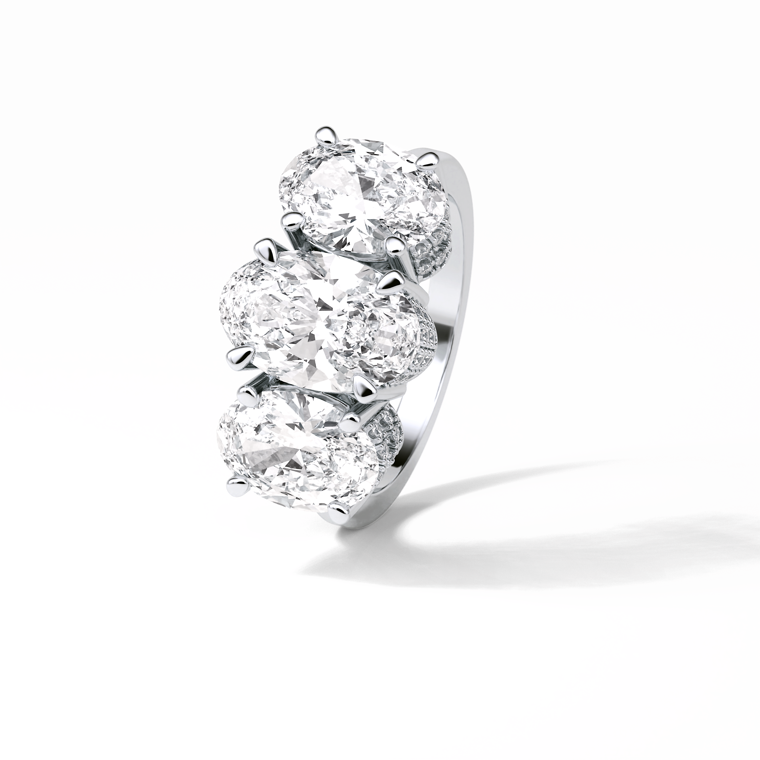2.35 CT Oval Cut Three Stones Style Moissanite Engagement Ring 6