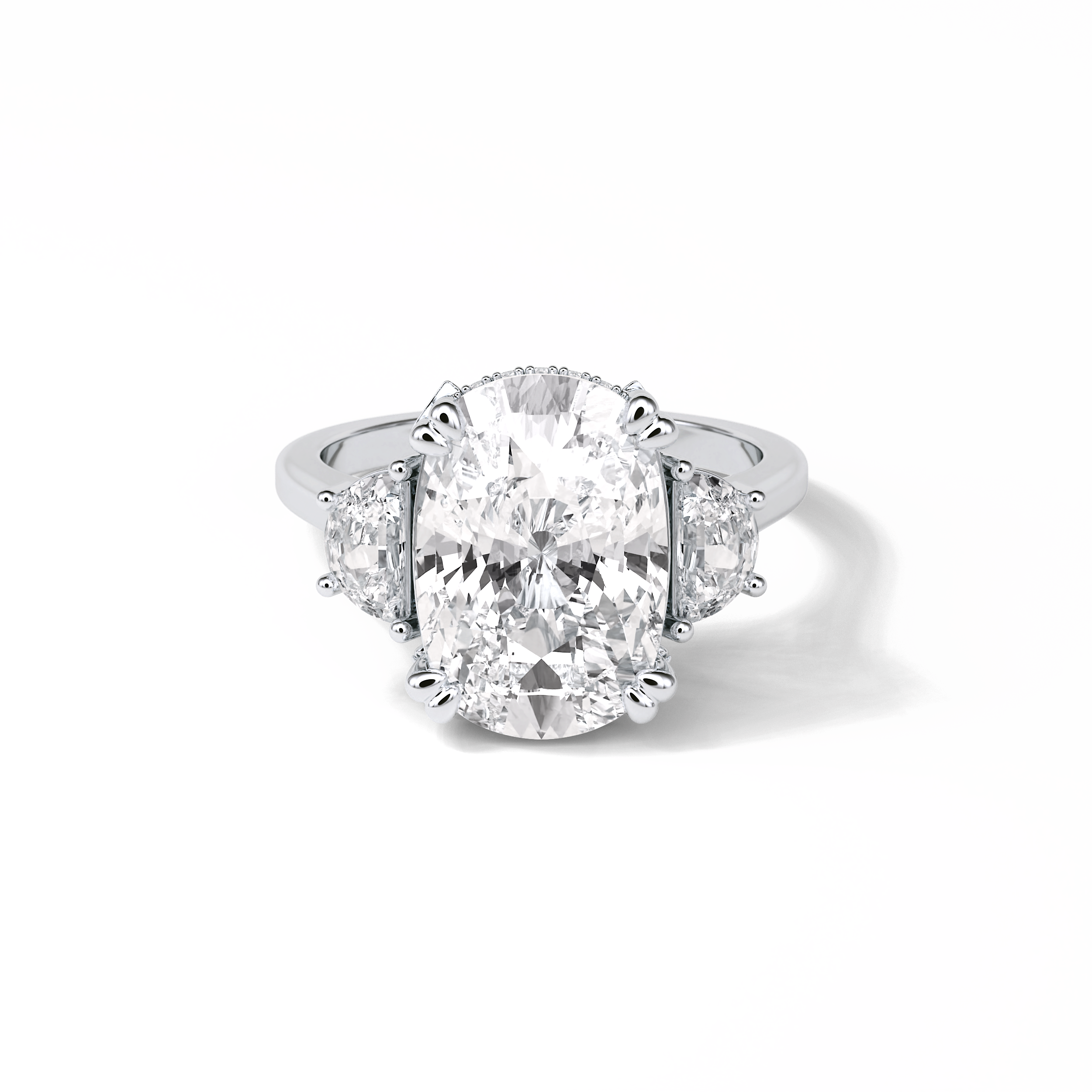 7.44 CT Dark Green Cushion Cut Three Stones Style Moissanite Engagement Ring 1