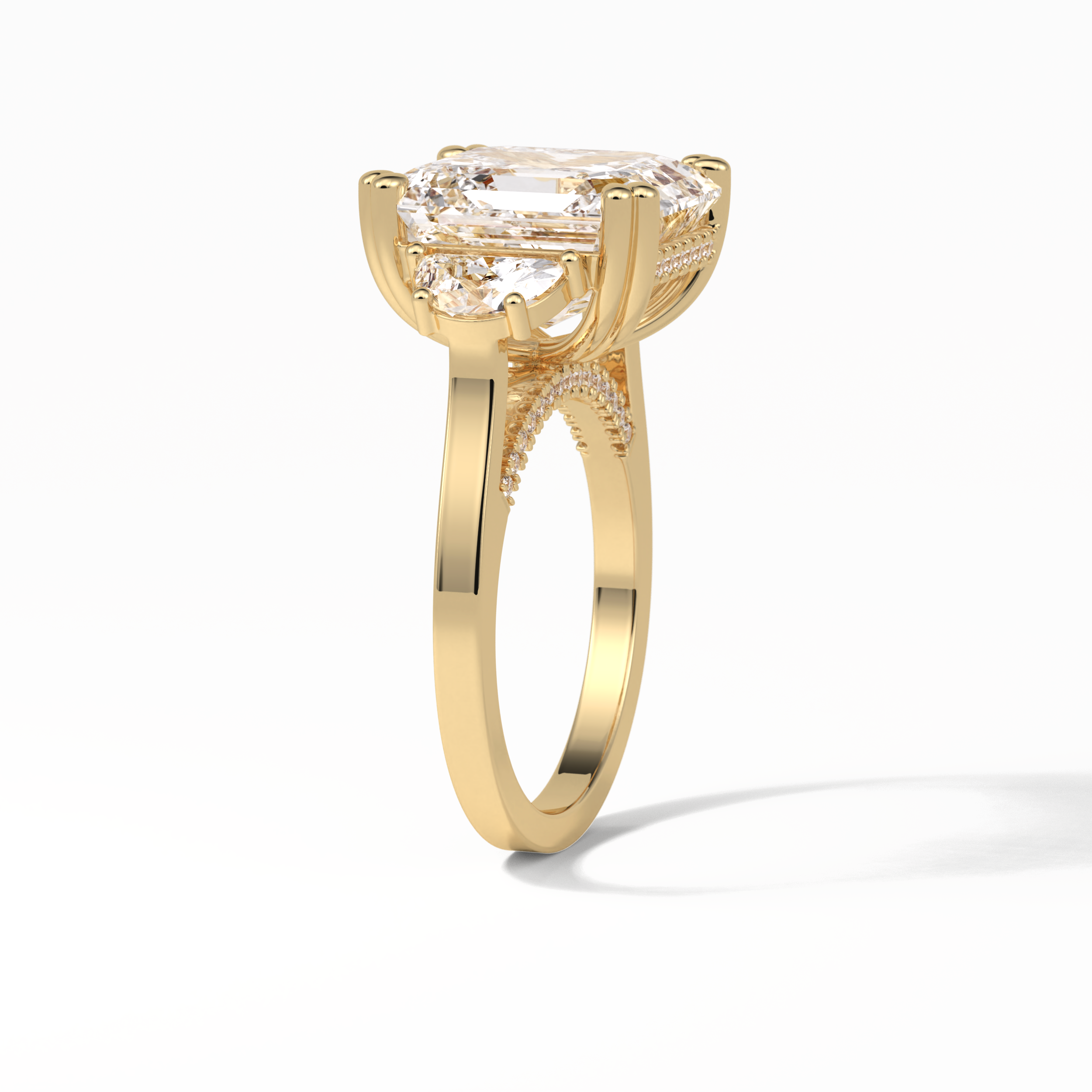7.02 CT Asscher Cut Three Stones Style Moissanite Engagement Ring 16