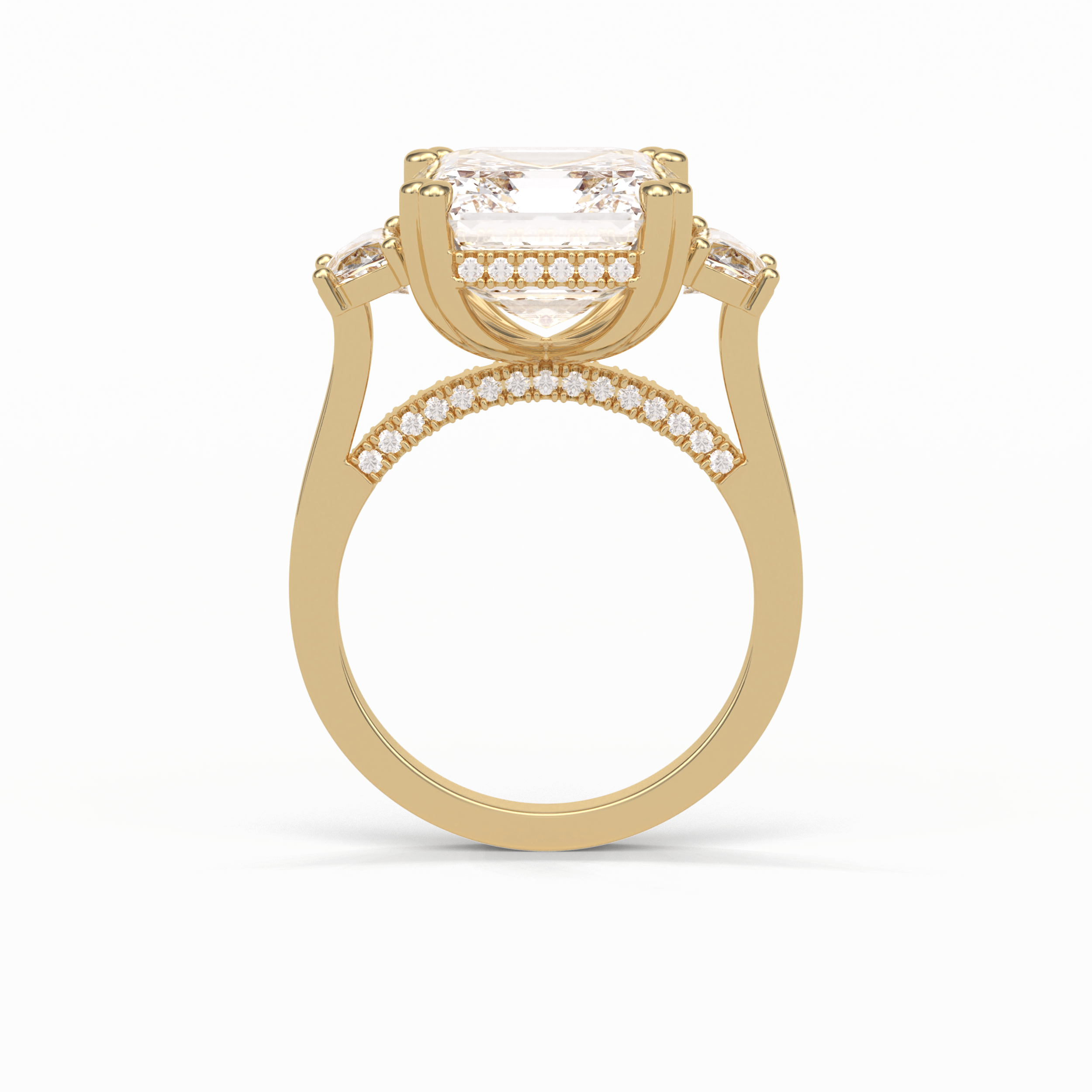 7.02 CT Asscher Cut Three Stones Style Moissanite Engagement Ring 18