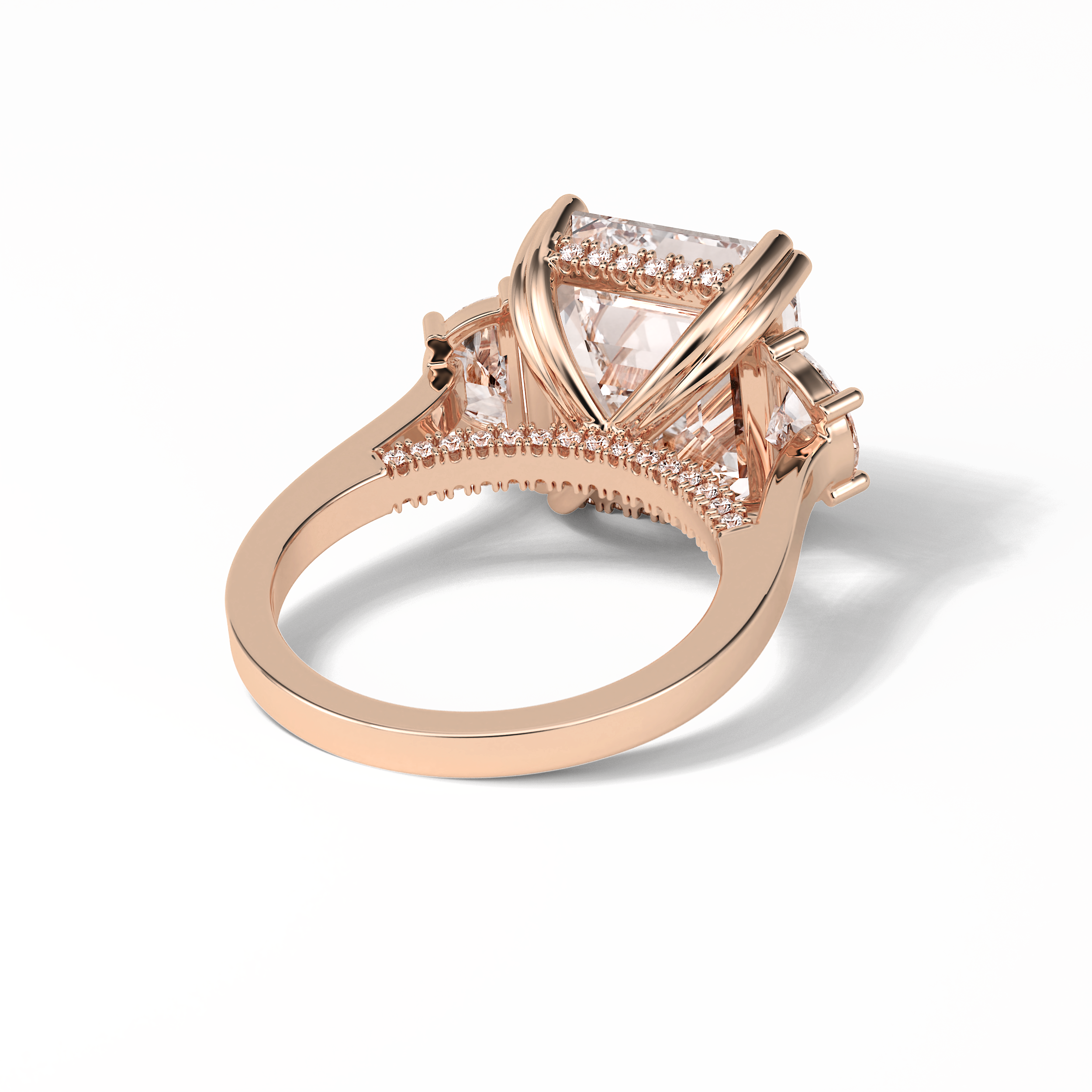 7.02 CT Asscher Cut Three Stones Style Moissanite Engagement Ring 10