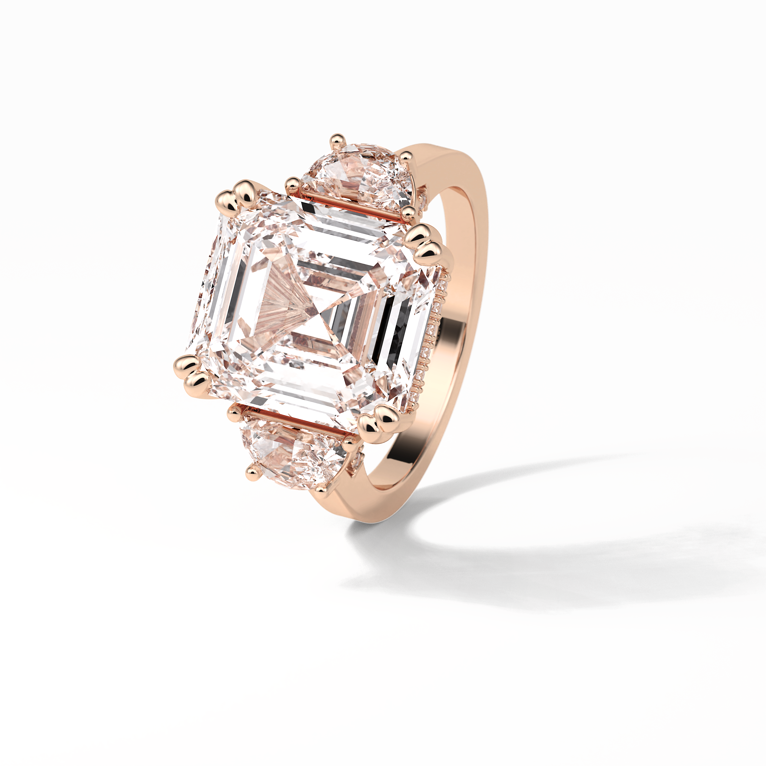 7.02 CT Asscher Cut Three Stones Style Moissanite Engagement Ring 14