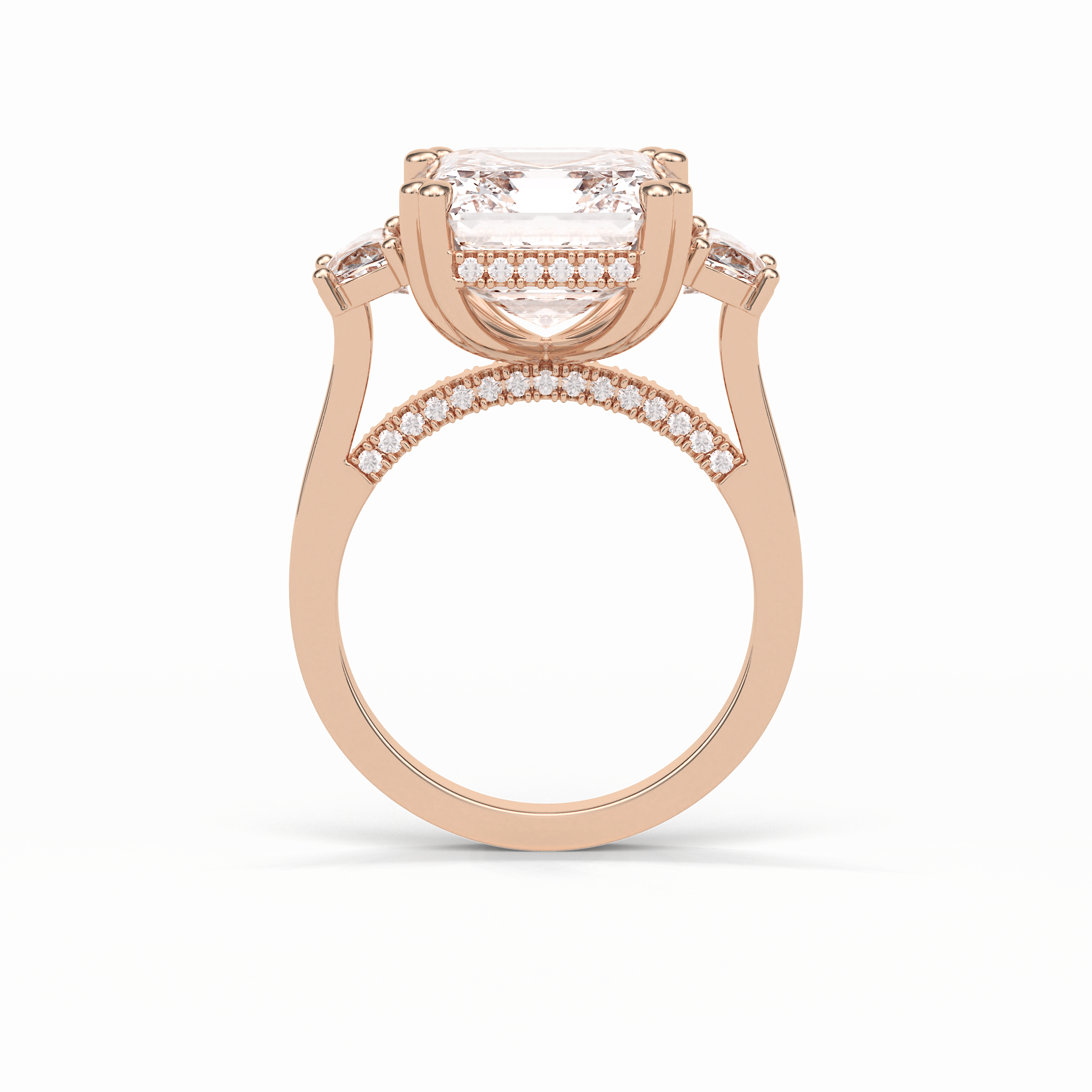 7.02 CT Asscher Cut Three Stones Style Moissanite Engagement Ring 9