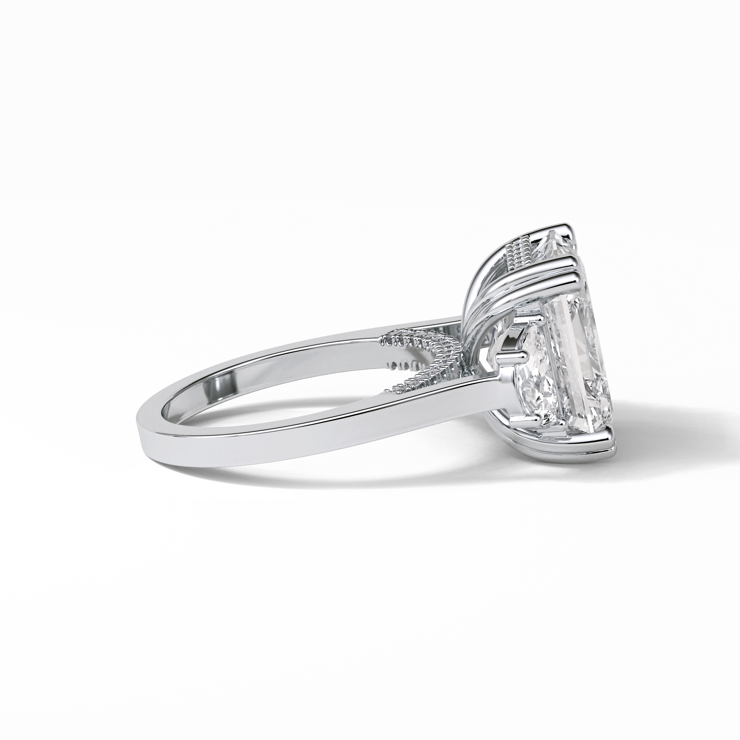 7.02 CT Asscher Cut Three Stones Style Moissanite Engagement Ring 5