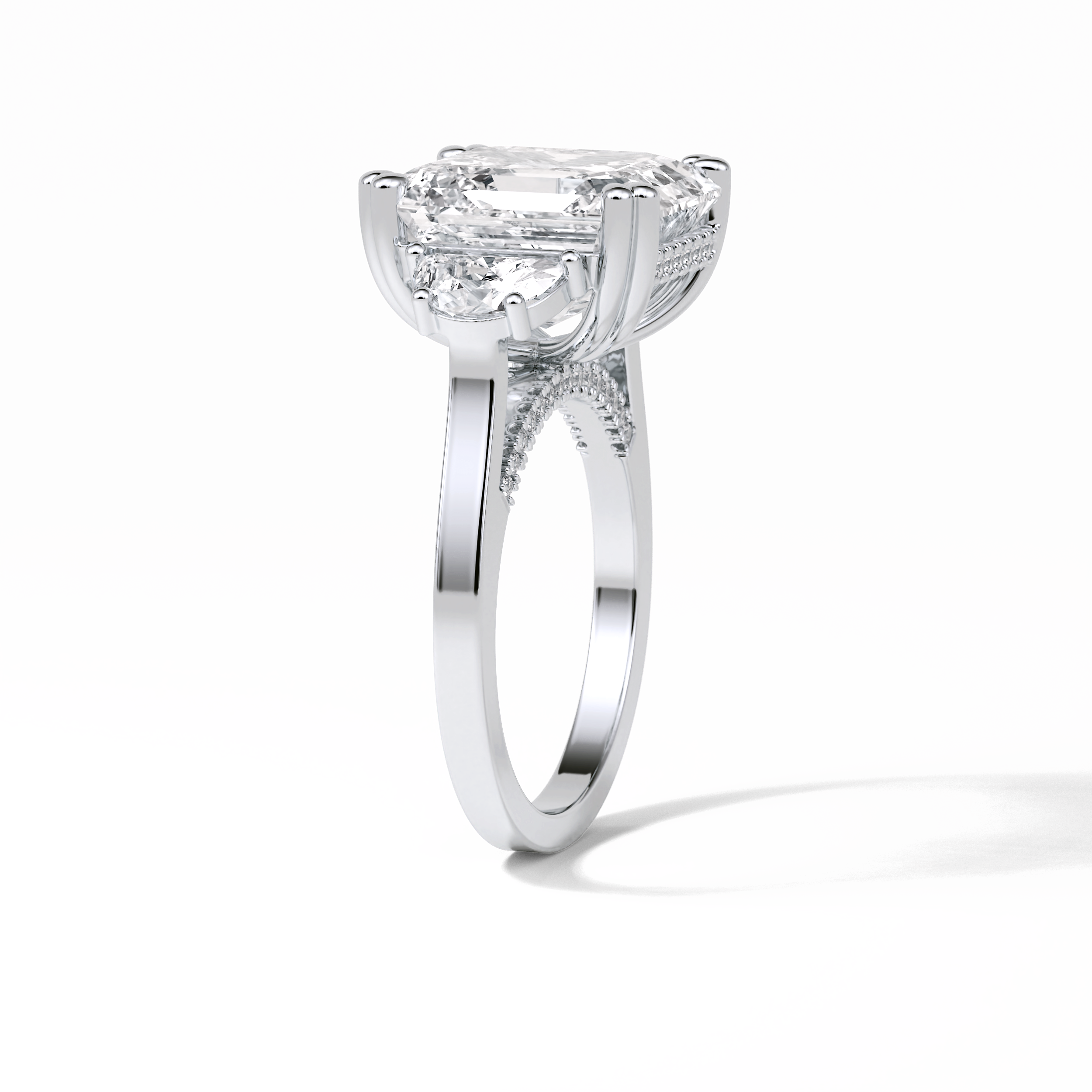 7.02 CT Asscher Cut Three Stones Style Moissanite Engagement Ring 2