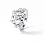 7.02 CT Asscher Cut Three Stones Style Moissanite Engagement Ring 3